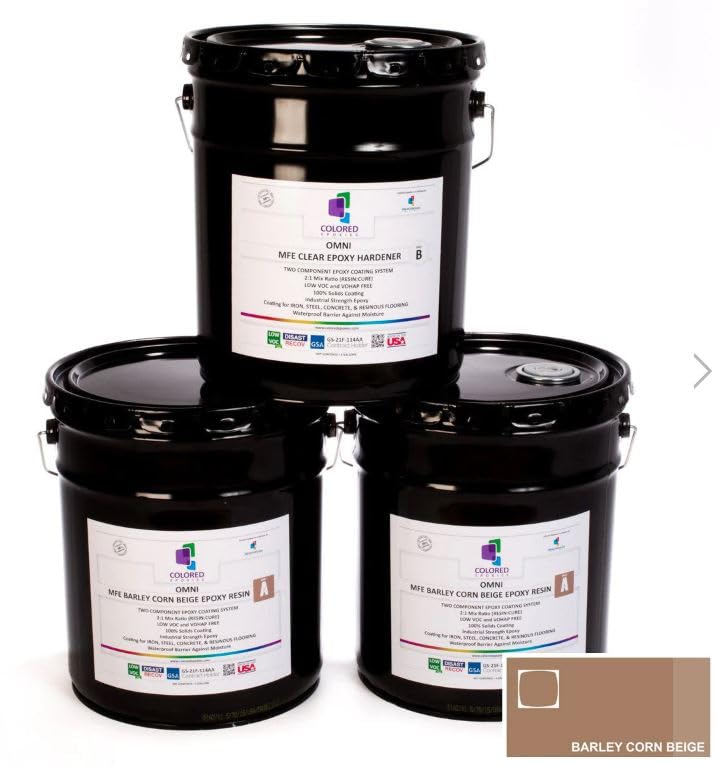 Colored Epoxies Barley Corn Beige Epoxy Resin Coating Made with Beautiful and Vibrant Pigments, 100% Solids, for Garage Floors, Basements, Concrete and Plywood. 15 Gallon