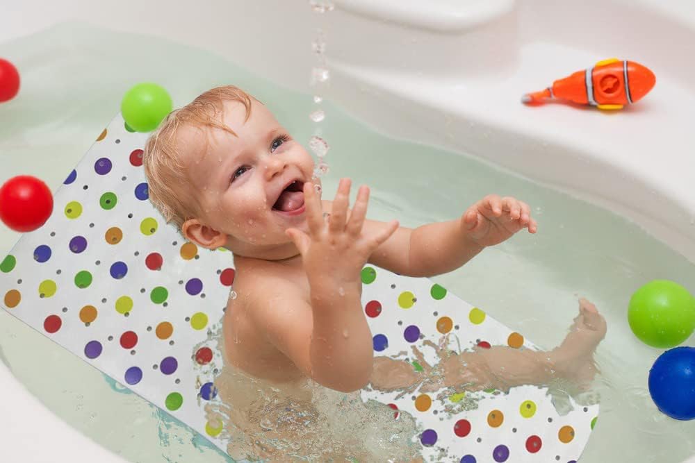 ENKOSI Bath Mat Long 40x16 – Non-Slip Bathtub Mat with Secure Suction Cups & Drain Holes with Fun Polka Dot Design Shower Mat for Tub for Kids and Toddlers (40x16 Polka Dot)