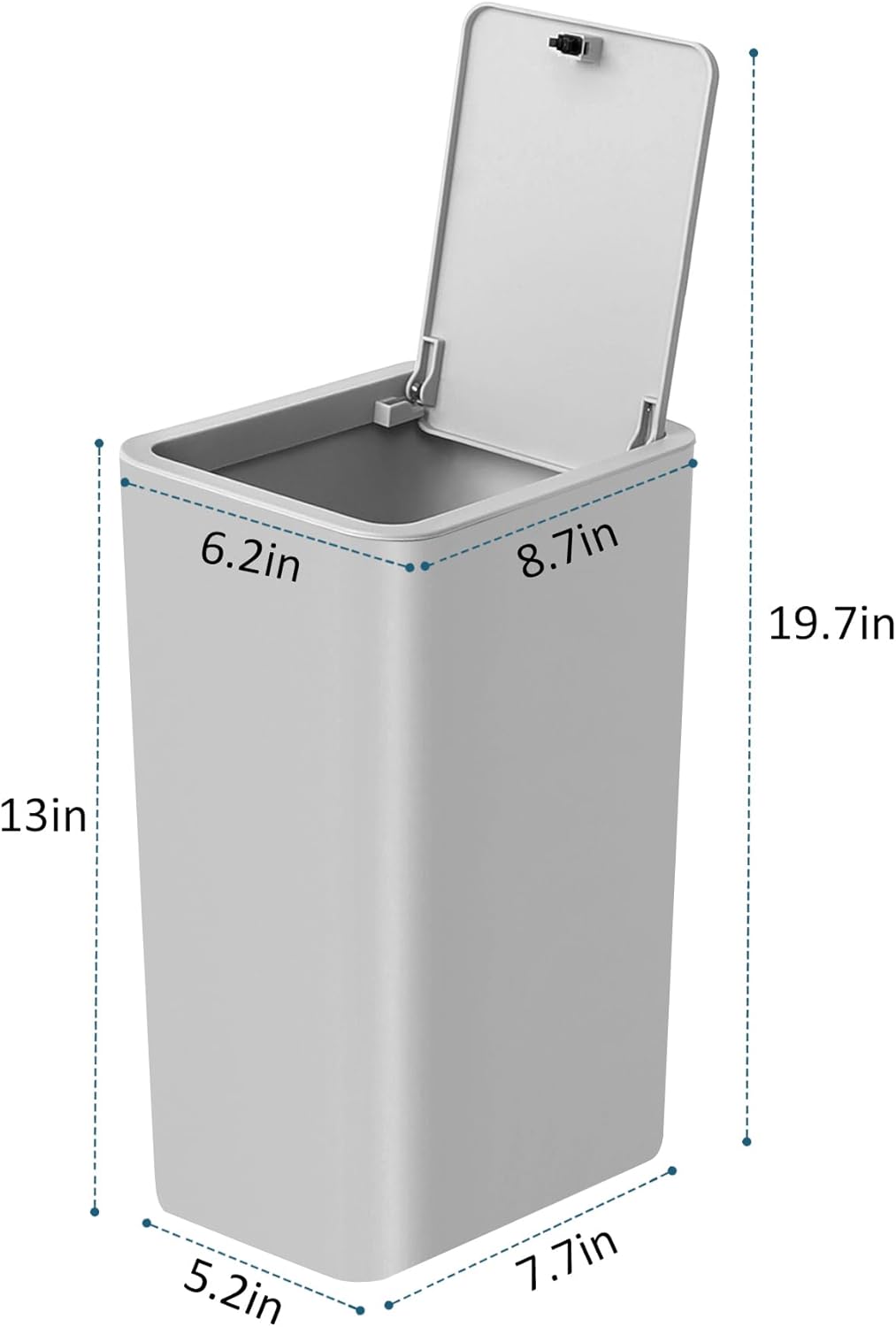 TIPGO Bathroom Trash Can with Lid, 10 Liter/ 2.6 Gallon Slim Garbage Can, Small Trash Bin Waste Basket with Pop-Up Lid for Kitchen, Bedroom, Living Room, Office (Grey)