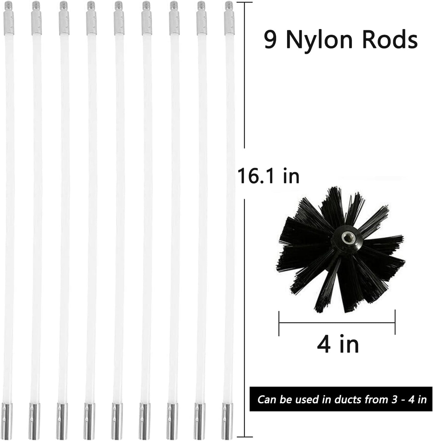 12 Feet Stove Pipe Clean Brush Extension Rods Flexible Fireplace Chimney Brush Stove Pipe Brush Rod Rotary Air Duct Dryer Vent Cleaner Rods Flue Brush Chimney Sweep Kit with Brush Head