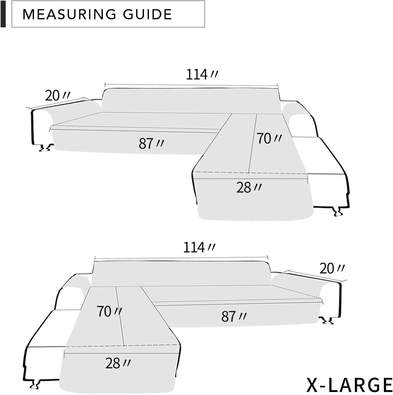 Easy-Going L Shape Sofa Cover - Chaise Lounge Slip Cover Reversible Sofa Protector for Pets, Kids & Furniture (X-Large, Black/Black)