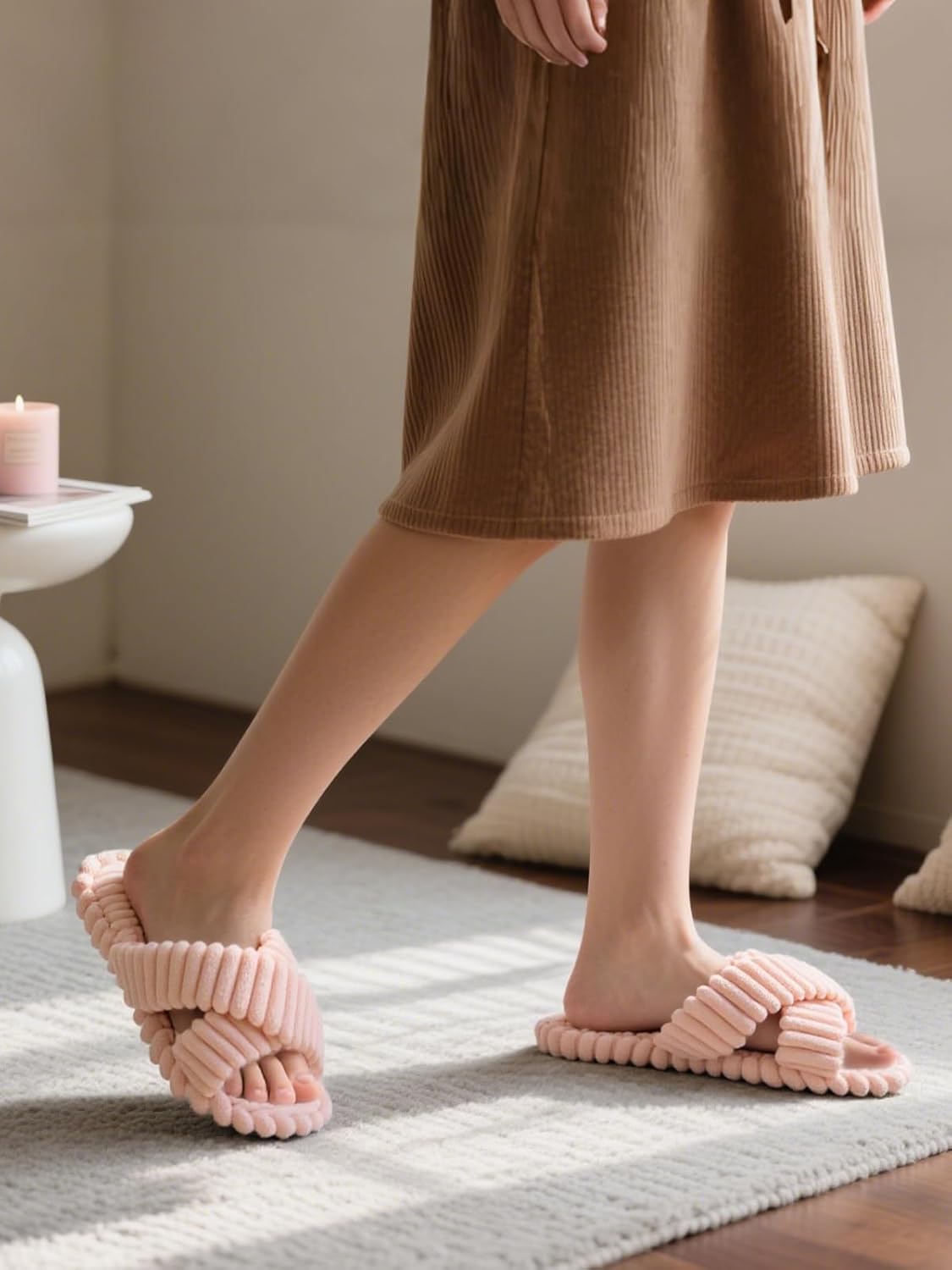 ZOORON Women's Cozy Slippers Crossbands & Durable Foam - Soft Plush Lined Non-Slip Indoor Outdoor Open Toe Shoes Trendy Gift