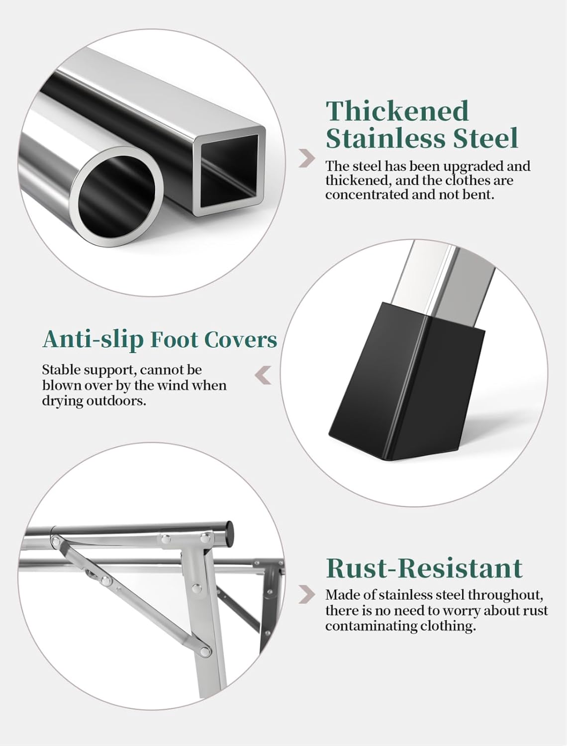 79 Inches Heavy - Duty Stainless Steel Folding Clothes Drying Rack - Indoor/Outdoor Use, Anti-Rust, 20 Windproof Hooks, Portable & Foldable (79'')