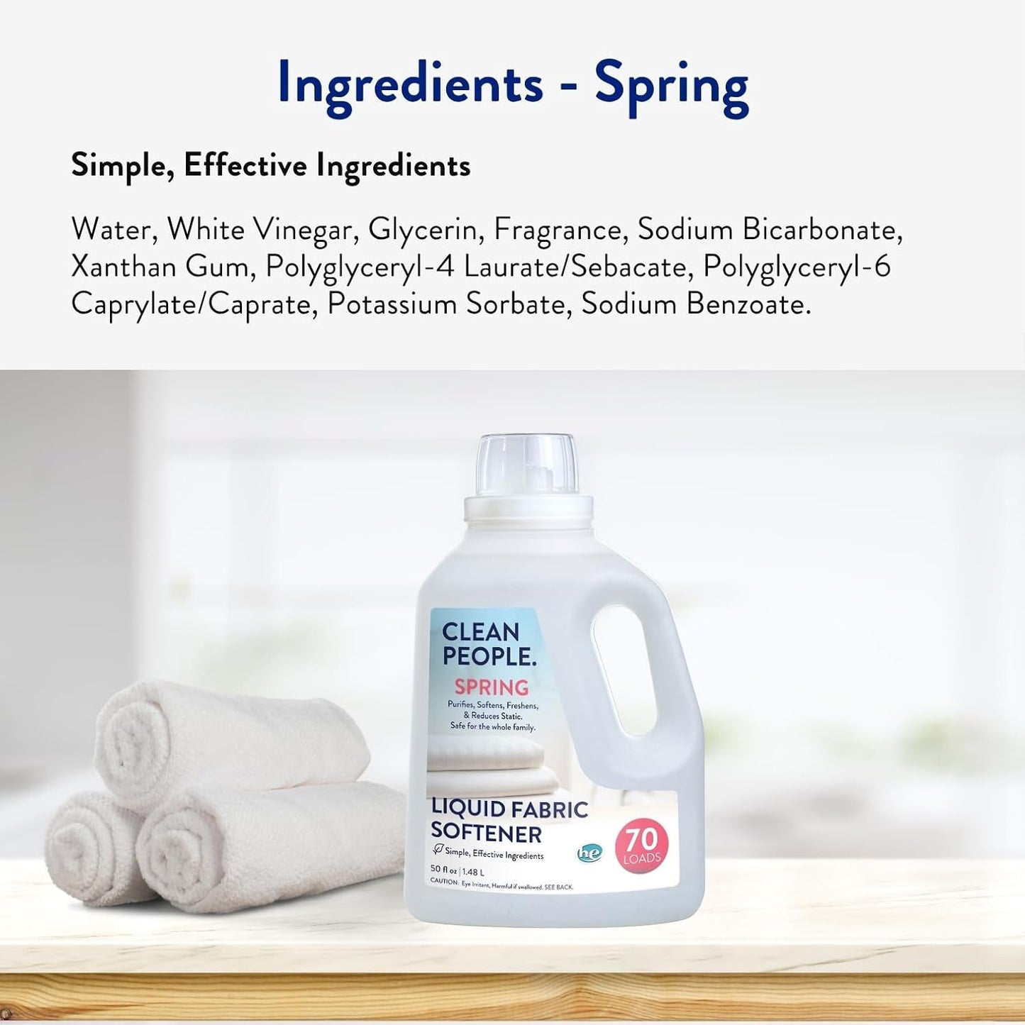 The Clean People Liquid Fabric Softener - Softens & Removes Static Cling - Vegan (100 Fl Oz, Spring)