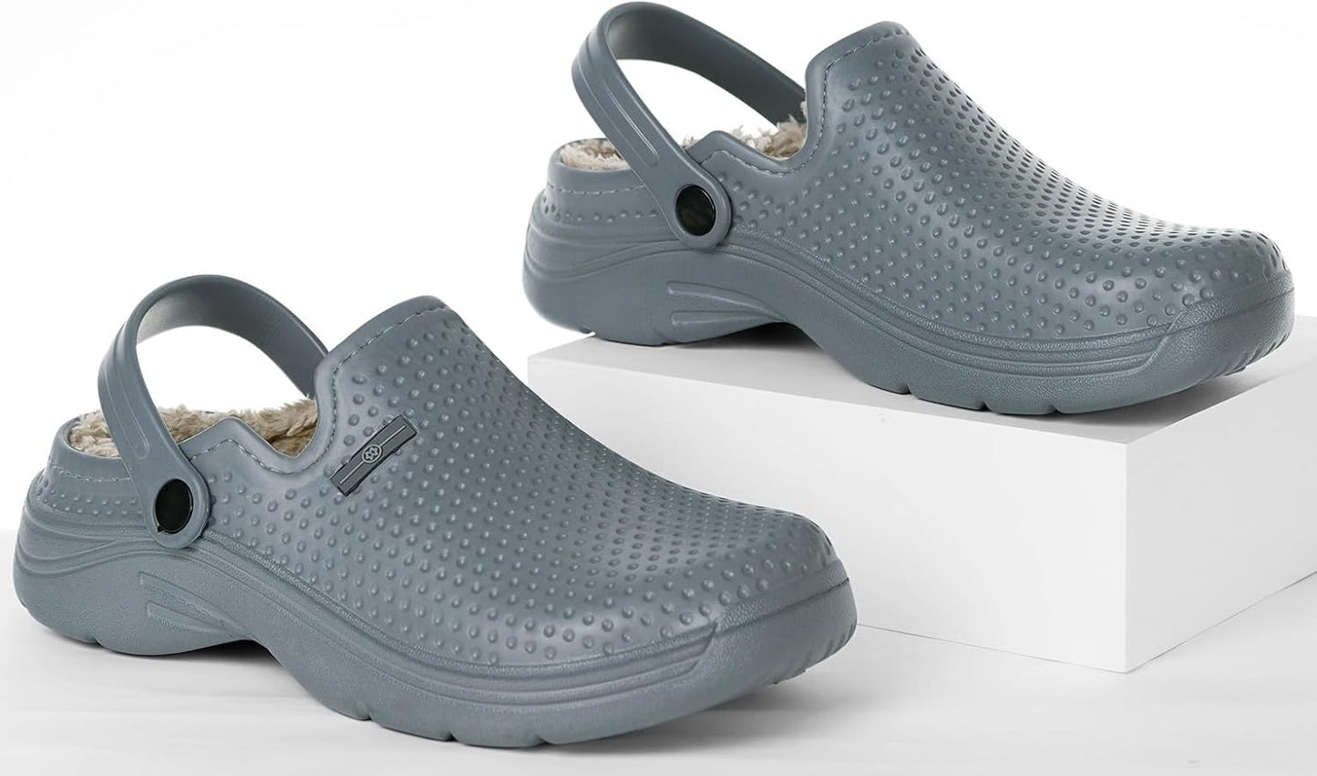 Womens Mens Fur Lined Clogs Waterproof Garden Shoes Winter Warm Fleece Lining Fuzzy House Home Slippers Indoor Outdoor Mules