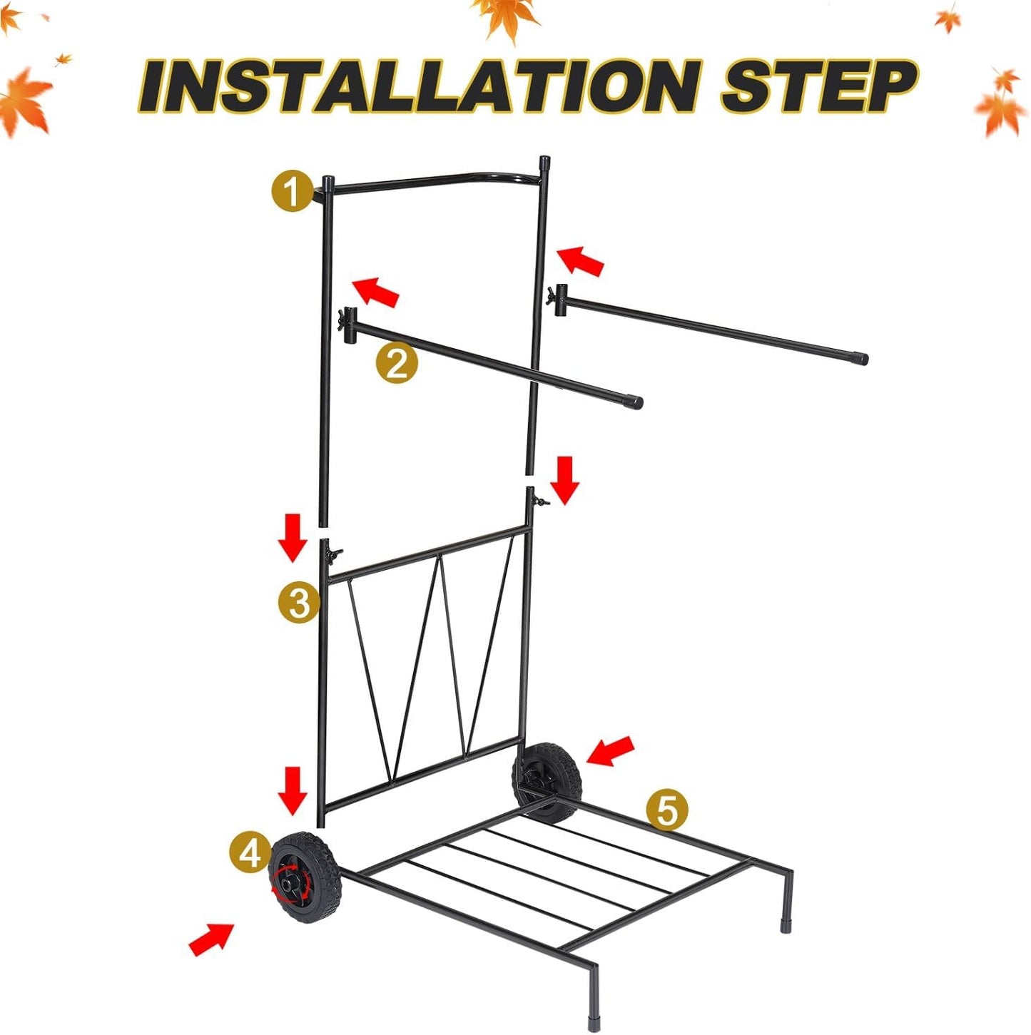 Heavy Duty Portable Trash Bag Holder with Wheel, Adjustable 30-45 Gallon Outdoor Leaf Bag Stand, Durable Trash Bag Rack, for Yard, Lawn Cleanup, Gardening, Camping & Parties
