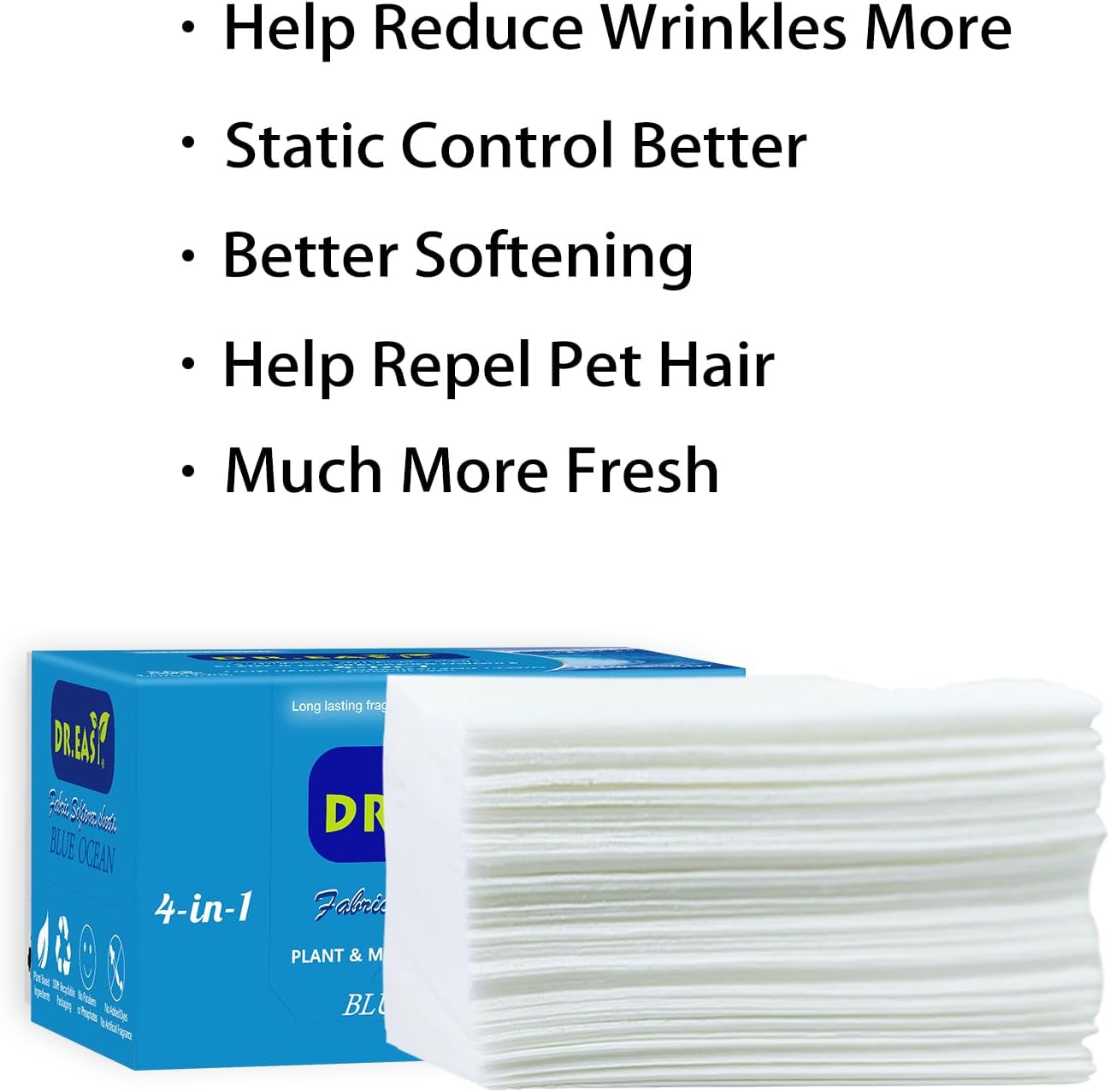 DR.EASY Dryer Sheets Plant Based Formula 252 Ct BLUE OCEAN,Softener sheets for Laundry Unscented No Dyes Reduce Static & Wrinkles Help Repel Pet Hair