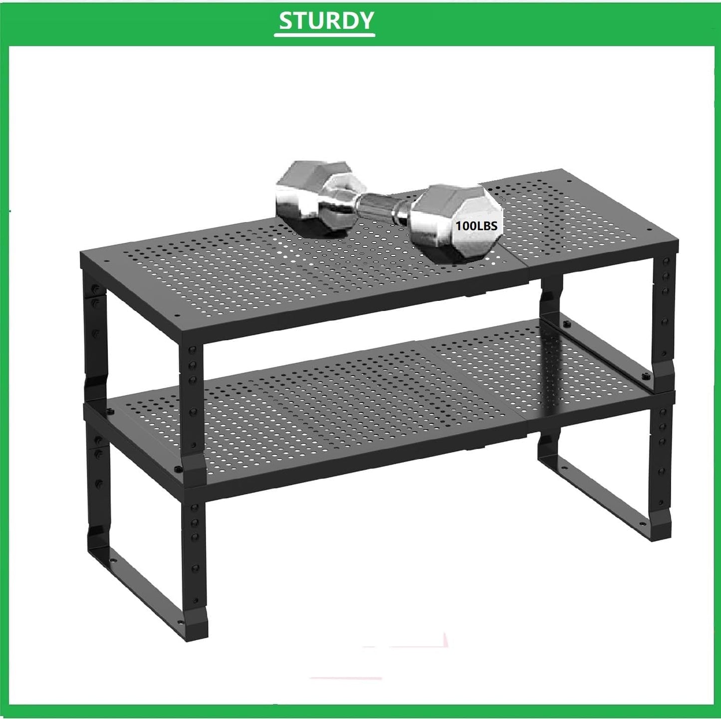 Metal Stackable Expandable Storage Shelf - Multi-Functional Home Storage Shelf, Suitable for Kitchen, Cabinet,Bathroom, Office, Garage, etc.(3PACKS/Black/Large