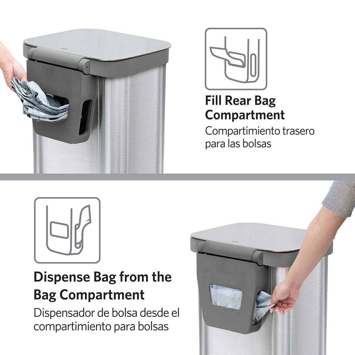 Glad Stainless Steel Step Trash Can, Series 2 with Clorox Protection - Large Metal Kitchen Garbage Bin with Soft Close Lid, Foot Pedal and Waste Bag Roll Holder, 20 Gallon