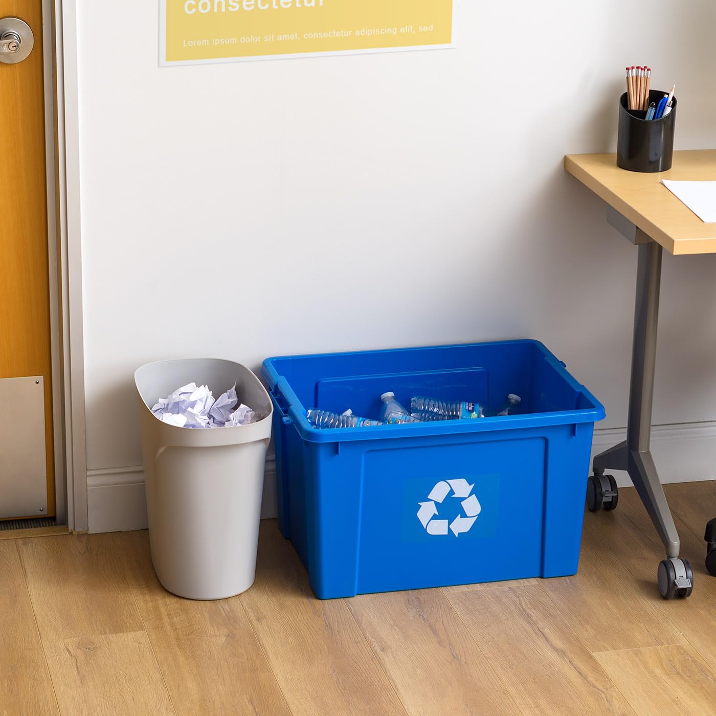 IRIS USA Small Trash Can Wastebasket with Handle, 6 Gallon / 24 Quart, 3-Pack, for Bathroom, Office, Bedroom, Under Sink, Kitchen, Garbage - Gray