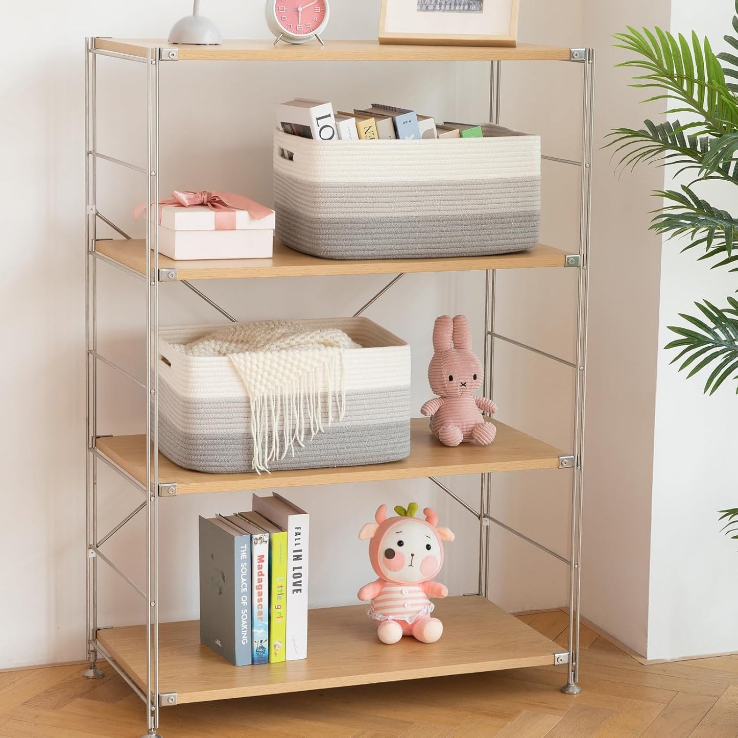 Large Storage Basket for Organizing, Woven Rope Basket for Shelves, Closet Organizer Bins for Clothes, Blanket, Toys, Baby Nursery Storage, 17.7" x 13" x 7.87", 2 Packs Gradient Grey