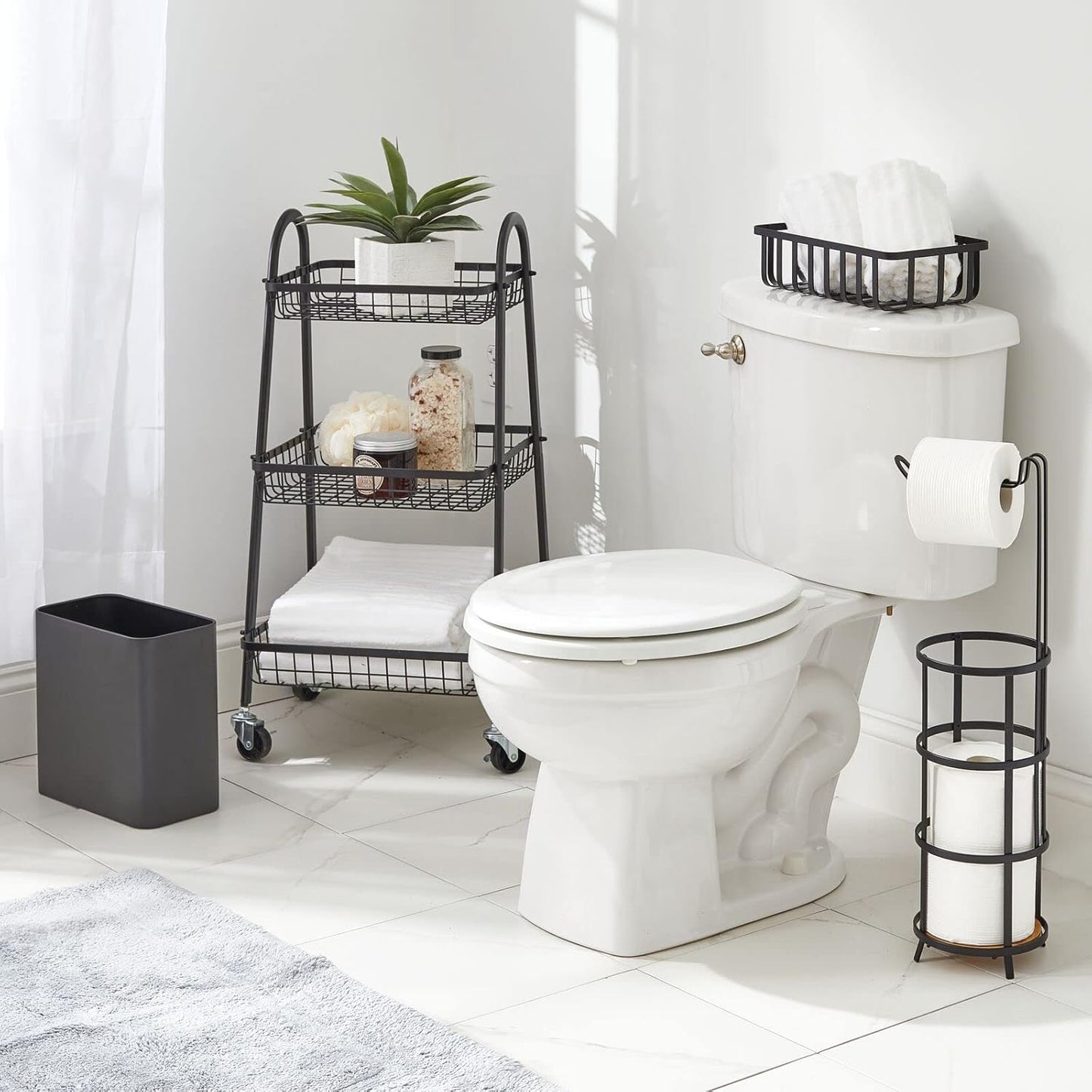 mDesign Small Metal 2.4 Gallon/9 Liter Trash Can Wastebasket Garbage Bin for Bathroom, Slim Rubbish Waste Bin Trashcans for Master/Guest Bath, Mirri Collection, Graphite Gray