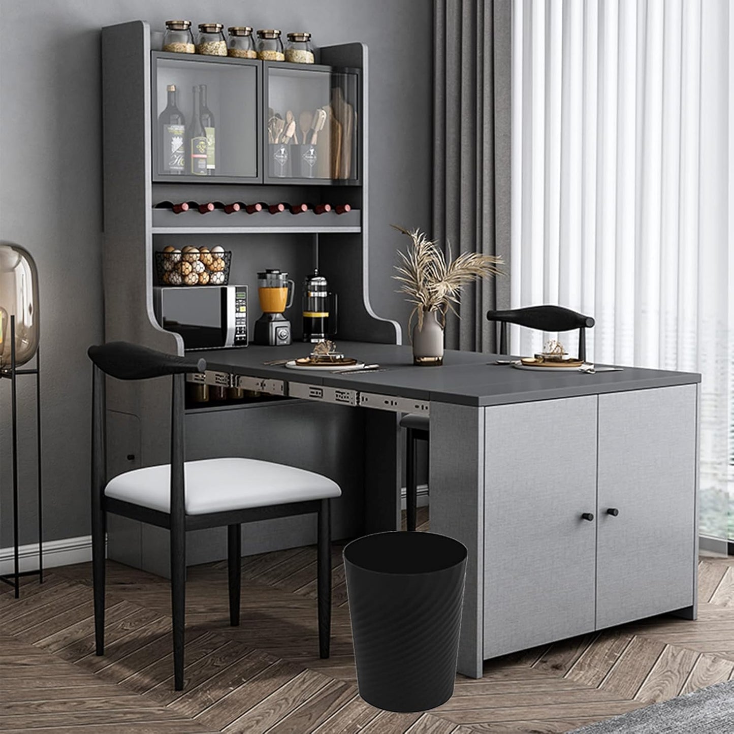 UUJOLY Plastic Small Trash Can Wastebasket, Garbage Container Basket for Bathrooms, Laundry Room, Kitchens, Offices, Kids Rooms, Dorms, (Black, 1.8 Gallon/2 Pack)