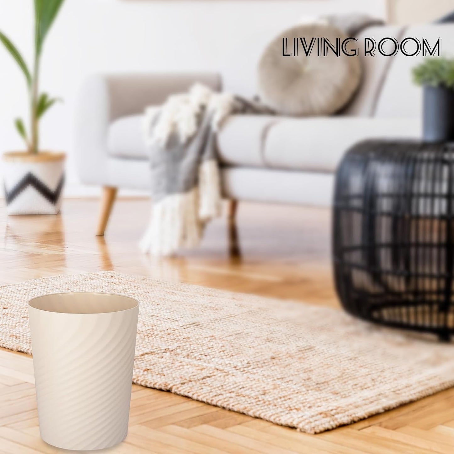 UUJOLY Plastic Small Trash Can Wastebasket, Garbage Container Basket for Bathrooms, Laundry Room, Kitchens, Offices, Kids Rooms, Dorms, (Beige, 1.8 Gallon/2 Pack)