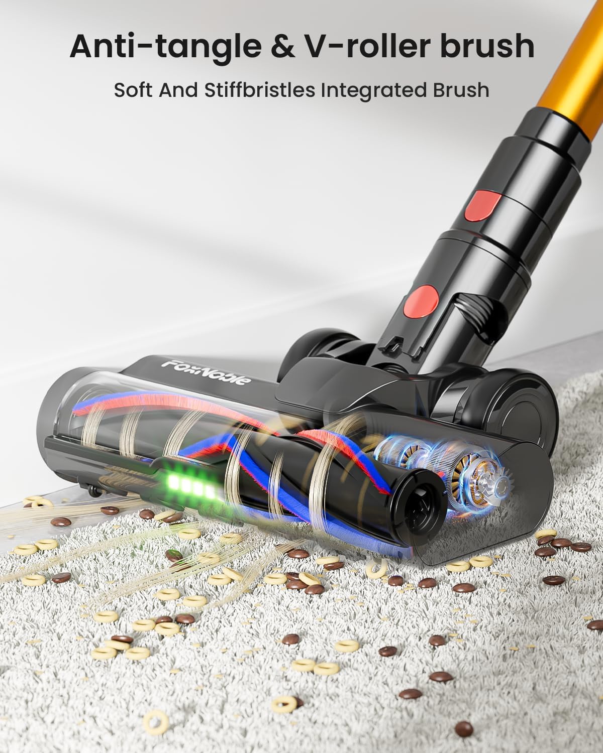 Cordless Vacuum Cleaner,48KPa/580W/65Mins Vacuum,Self-Standing Vacuum Cleaners for Home,Stick Vacuum with LED Display &Anti-tangle Brush,Vacuum Cleaner for Hardwood Floors,Carpet,Pet Hair,Car