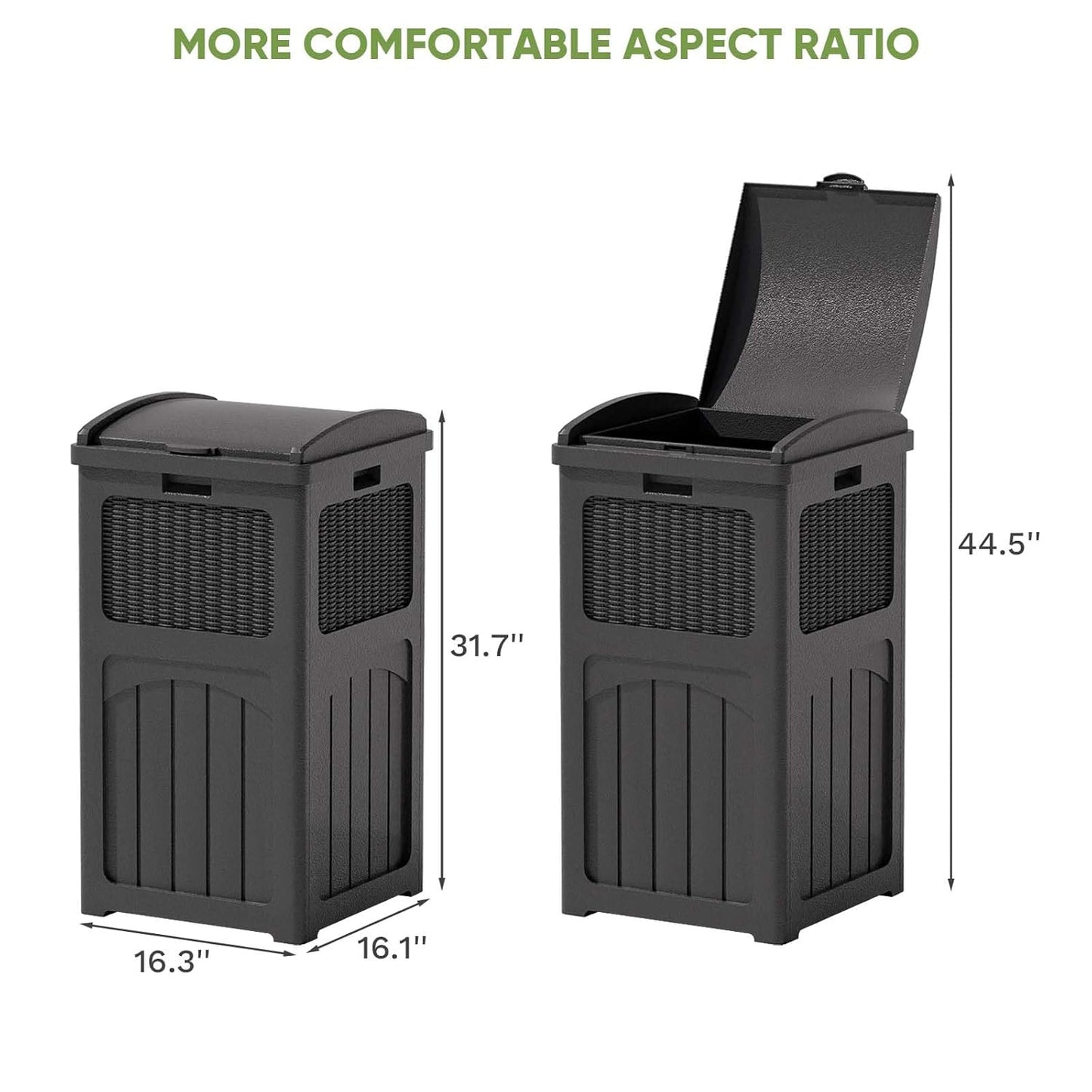 Patiowell 36 Gallon Outdoor Trash Can, Resin Outdoor Garbage Can with Lid for Patio, Backyard, Deck, Black (2 Pack