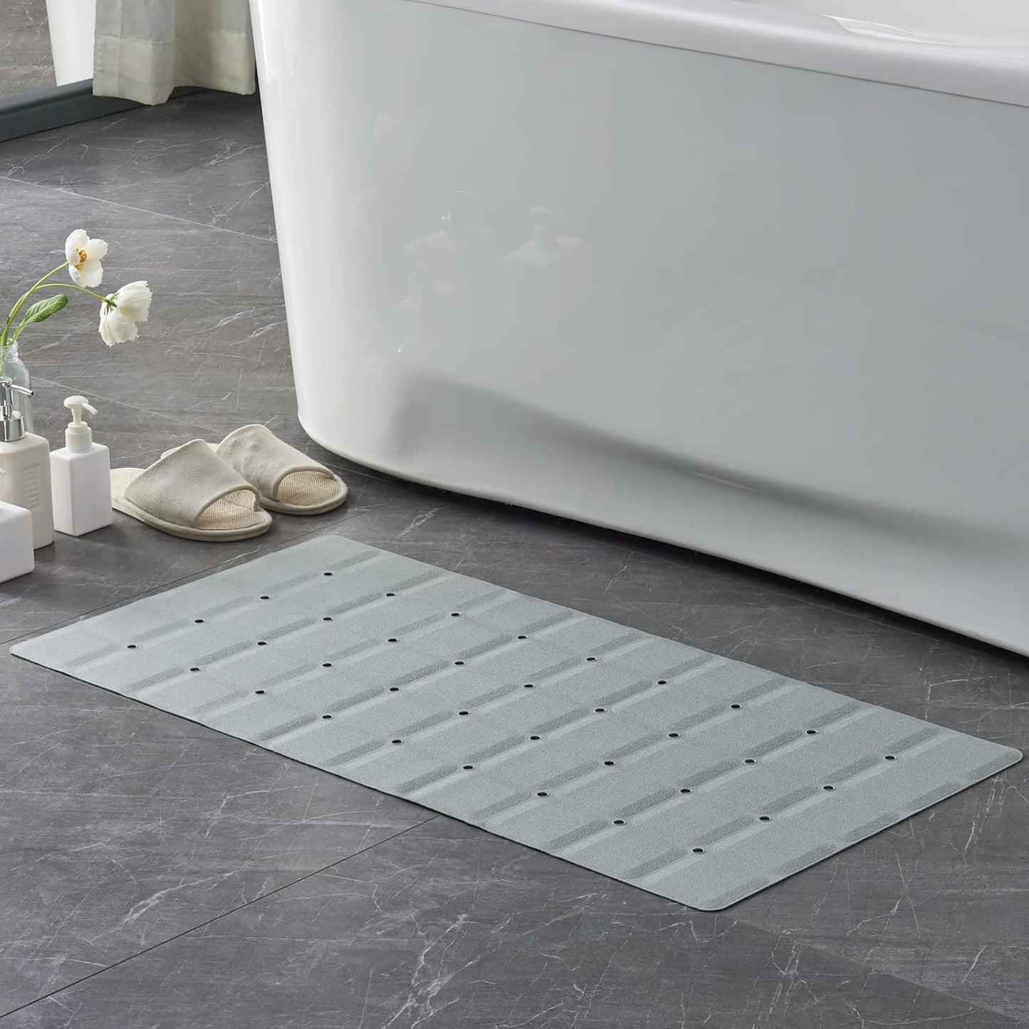 Foldable Silicone Bathtub Mat: Jumbo Size Heavy Duty Safety Bath Mat for Tub Without Suction Cups Non Slip Bath & Shower Mat for Textured, Reglazed, Refinished Tub (Grey, 35.8 x 17.7)