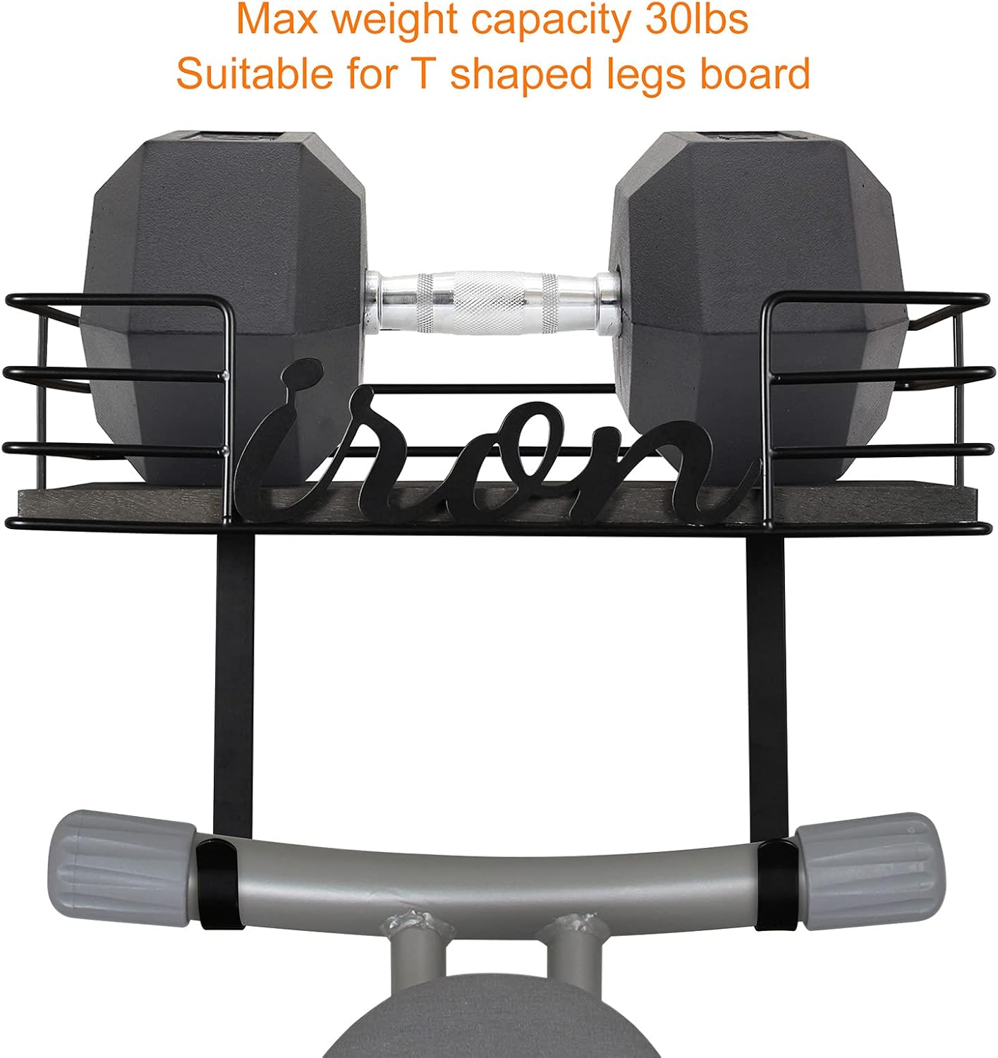 TJ.MOREE Ironing Board Hanger Wall Mount - Laundry Room Iron and Ironing Board Holder, Metal Wall Mount with Large Storage Black Wooden Base Basket and Removable Hook(Black)