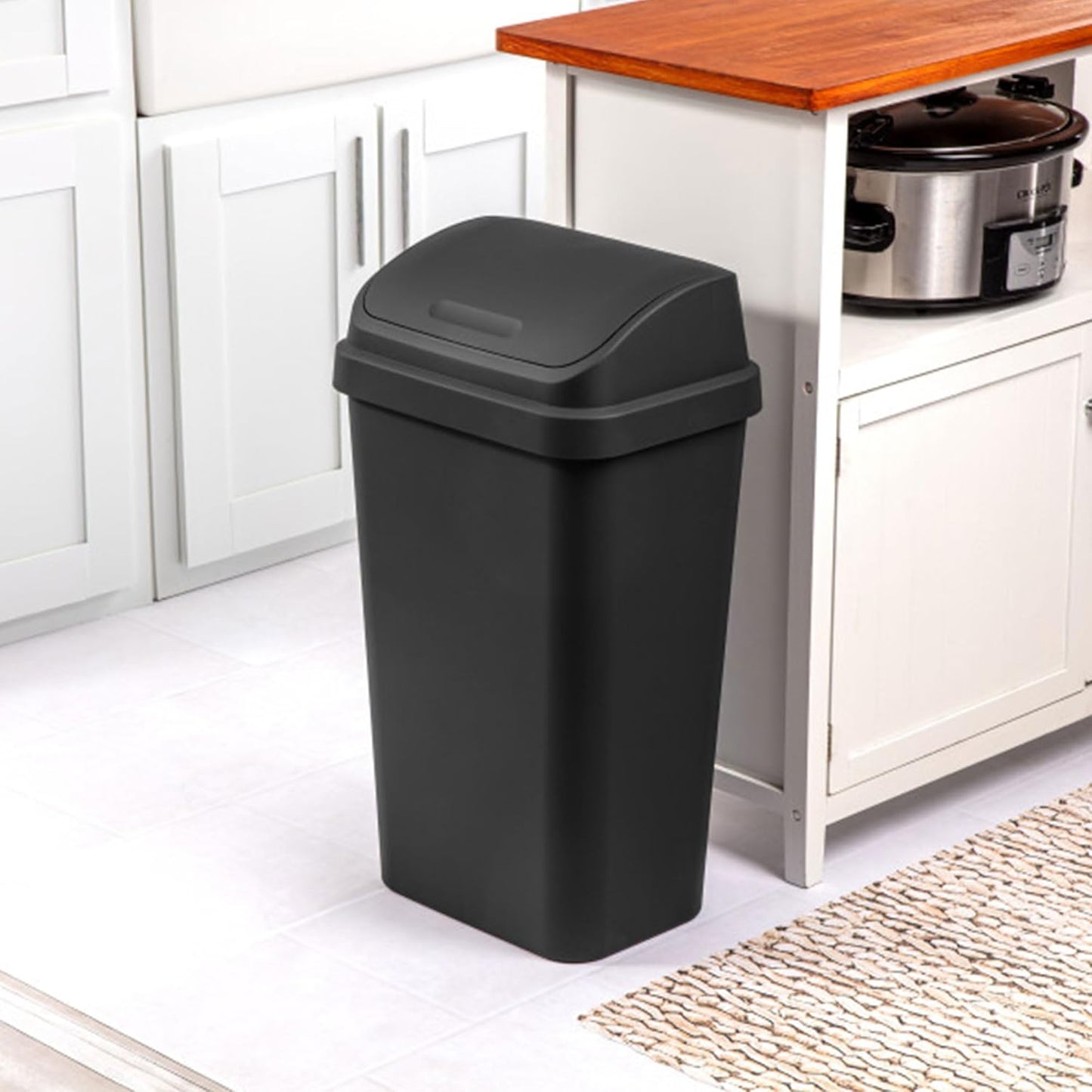 Sterilite 12-Pack Swing Top Wastebasket, Sleek Square Profile Trash Can, 13 Gallon, Black - Modern Garbage Bin for Kitchen, Bathroom, Garage and Workspace, Fits 13 Gal Liners