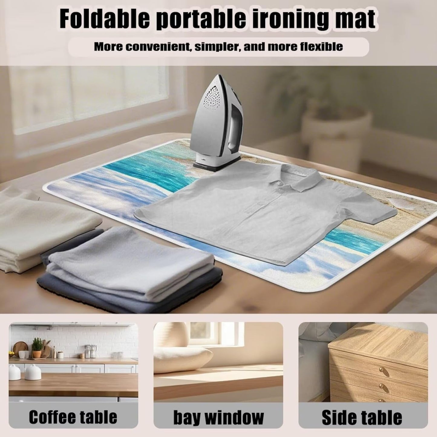 Ironing Mat Hawaiian Beach Heat Resistant Ironing Blanket Thick Portable Travel Ironing Pad for Table Top Washer and Dryer,Large Foldable Ironing Padding 32 x 16 Inch