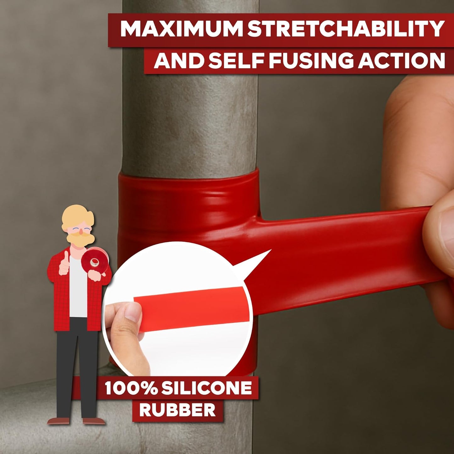 XFasten Self Fusing Silicone Tape Waterproof – 1" x 36 Feet Red, Self Amalgamating Tape, Silicone Rubber for Plumbing, Sealing Pipes, Hose Repair, Outdoor Coax and Electrical Cables – Weatherproof