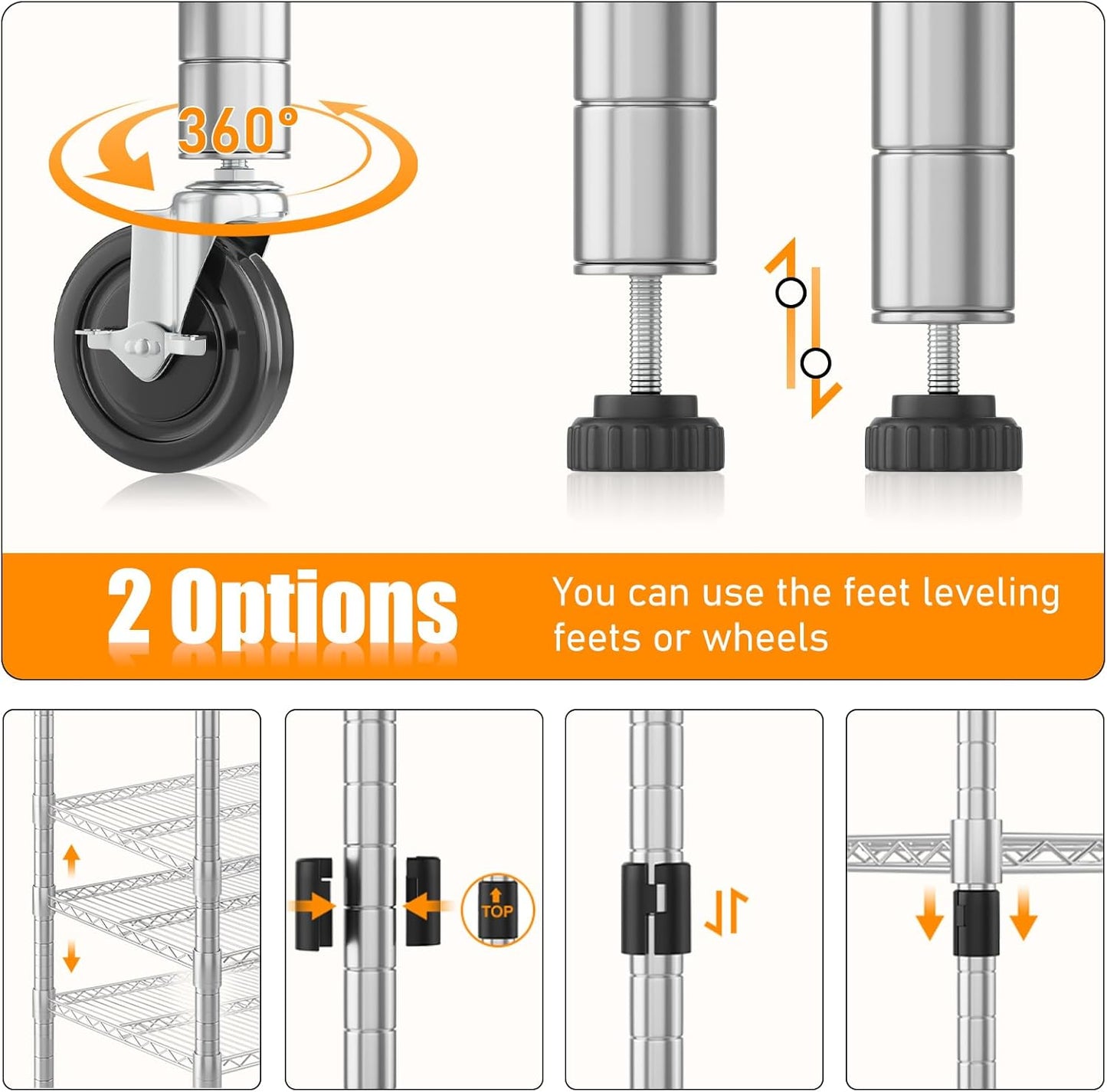 Himimi 4 Tier Wire Shelving with Wheels Heavy Duty Height Adjustable Metal Shelves for Storage, Commercial Grade Steel Utility Wire Rack for Kitchen Garage Pantry Organization-24×48×72, Silver