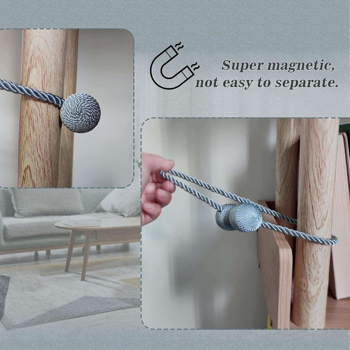 Hion Magnetic Curtain Tiebacks Gray Blue 4 Pack, Curtain Tiebacks Buckles Holdbacks Holders Hooks Clip for Home Bedroom Office Decorative Thick or Thin Curtain