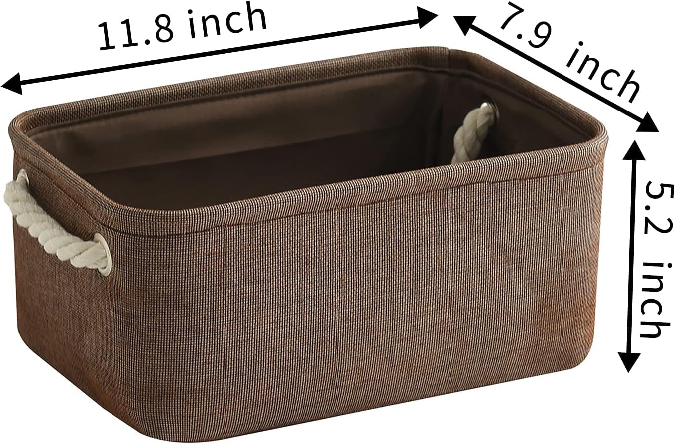 TheWarmHome Storage Basket for Organizing - 12x8x5 inch Small 6 Pack Collapsible Storage Bin for Shelves with Handles, Canves Storage Box for Cloth Closet Organizer Gift Toy (Brown)