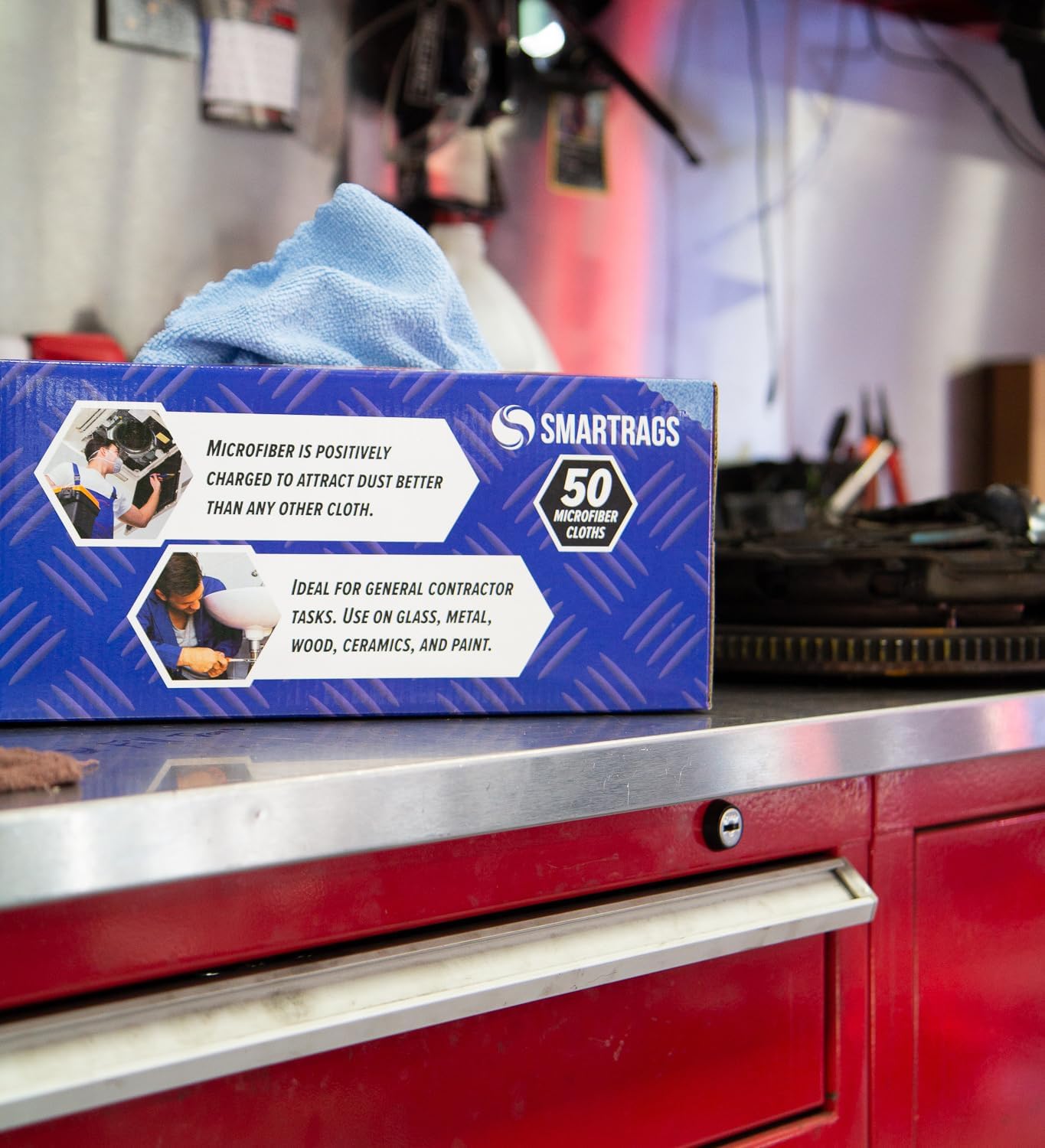 Arkwright Smart Rags in Box - (Pack of 50) Lint Free Microfiber Cleaning Cloth, Scratch & Streak-Free, Dispensable Wash Towels for Cars, Window Glass, and Auto Shop, 12 x 12 in, Blue