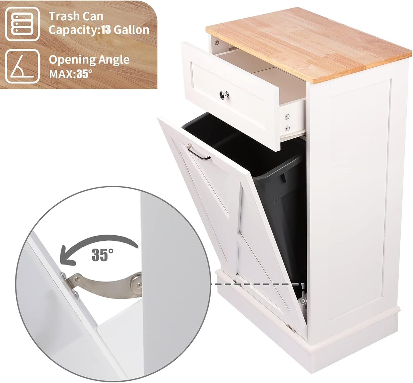 Betterhood Tilt Out Trash Cabinet 10 Gallon Wooden Free Standing Laundry Sorter Cabinet,Recycling Cabine with Hideaway Drawer,Tilt Out Trash Cabine Can Bin Kitchen (White)