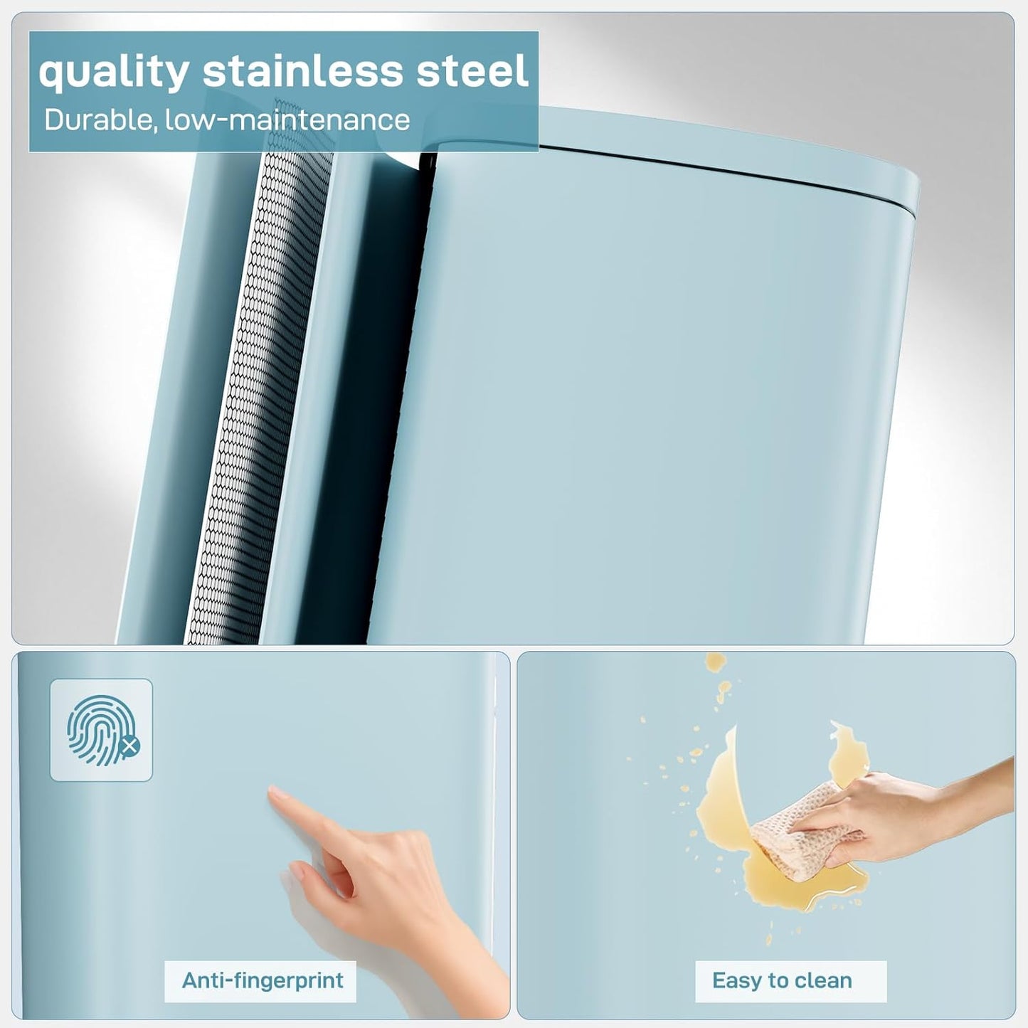 Arlopu 8/13.2 Gallon Step Trash Can, Stainless Steel Garbage Bin, Soft-Close Rubbish Bin with Removable Plastic Inner Bucket, Fingerprint-Proof, Lid Dustbin, Suit for Kitchen (Tide Pool Blue, 30L)