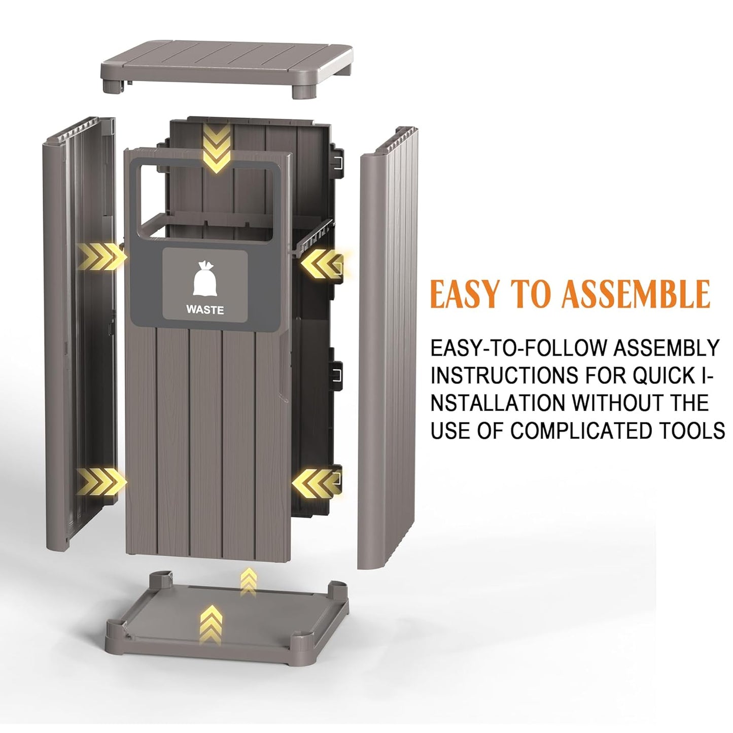 Outdoor Single Barrel Trash Can,Waterproof Resin Garbage Can with Garbage Labels,Durable Waste Bin for Porch, Backyard,Kitchen,for 30 to 39 Gallon Trash Bags