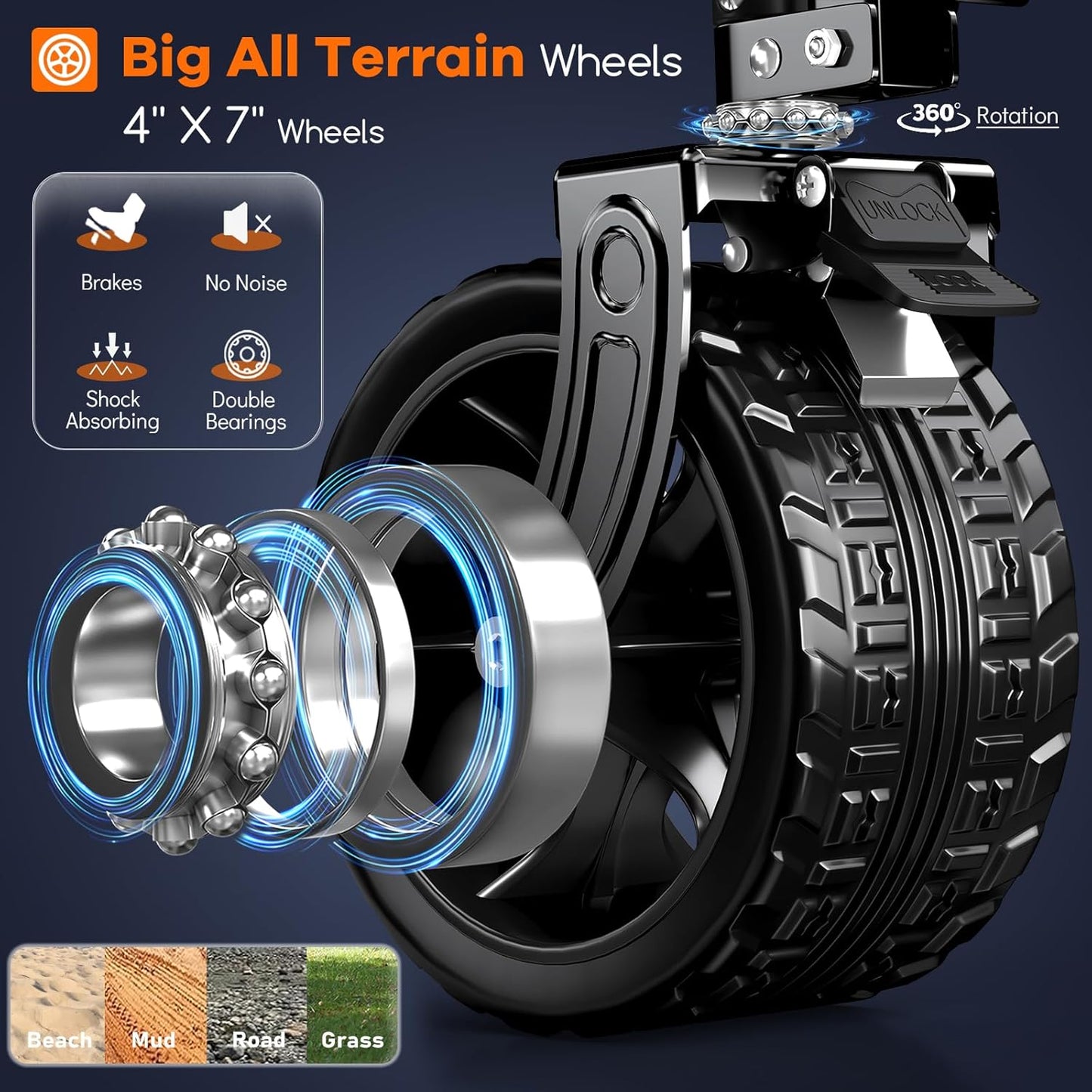 38"L Collapsible Wagon Cart Foldable, 460lbs Weight Capacity 220L Heavy Duty Folding Beach Wagons with Big All-Terrain Wheels, Utility Carts for Groceries, Shopping, Camping, Sports - Black