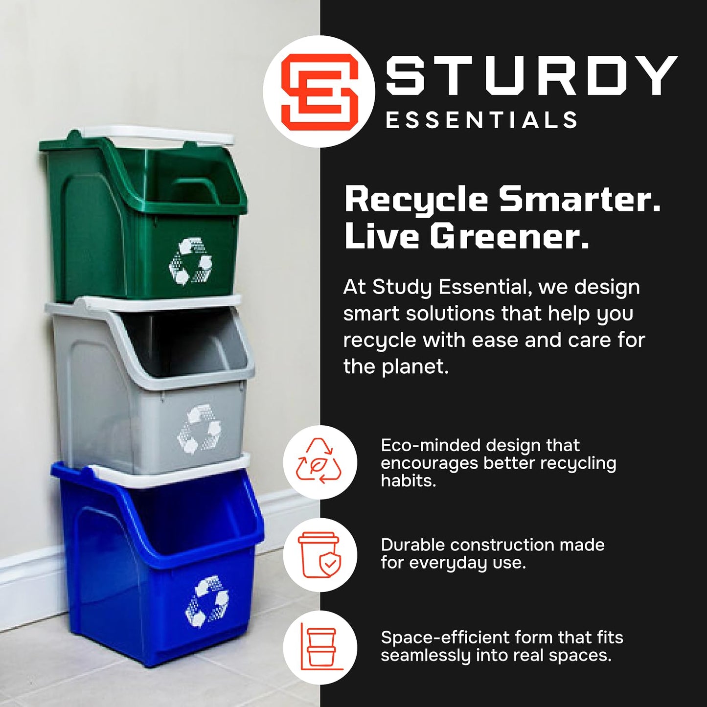 6 Gallon Stackable Recycling Bins for Homes, Garages, Offices Made of 100% Recycled Plastic - (Grey, 20 Pack)