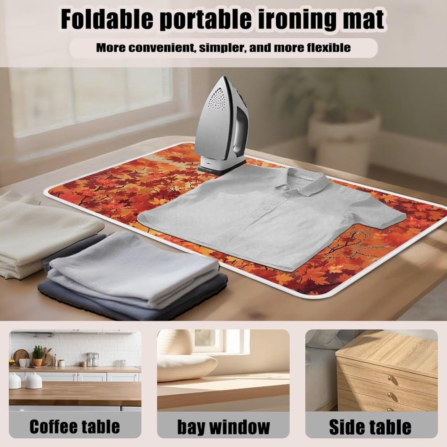 Ironing Mat Maple Leaf Ironing Board Pad Heat Resistant, Portable, Quilting & Travel Blanket 32 x 16 Inch Thanksgiving Small Ironing Mat for Table Top Autumn Decor,Countertop,Etc