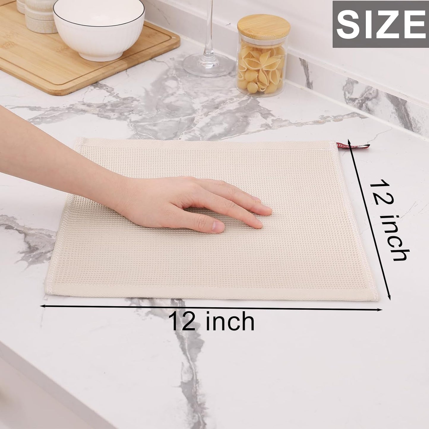 Homaxy 100% Cotton Waffle Weave Dish Cloths - 6 Pack Soft and Absorbent Dish Towels - 12 x 12 Inches Quick Dry Dish Rags - Beige