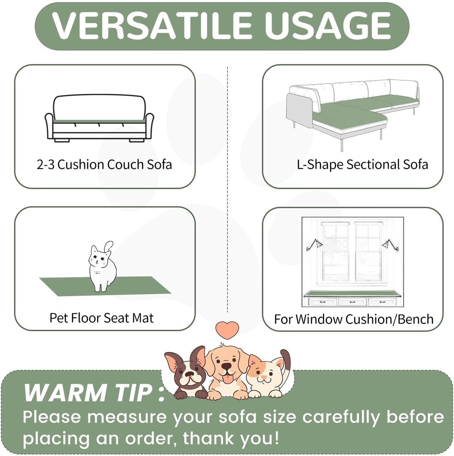 OTOB Couch Cover for Dogs Washable, Non Slip Plush Sofa Covers for 3 Cushion Couch, Fuzzy Pet Friendly Mat Bed Furniture Protector Sofa Slipcover, All Seasons (Matcha Green, 27.6" x 70.9")