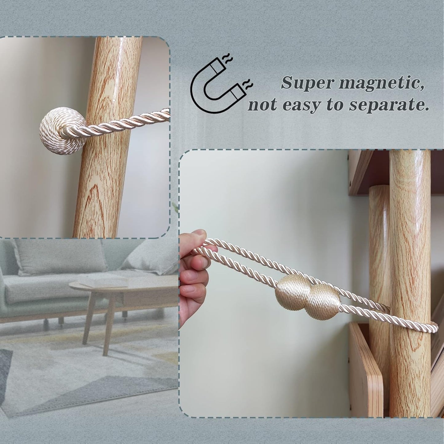 Hion Magnetic Curtain Tiebacks Dark Brown 6 Pack, Curtain Tiebacks Buckles Holdbacks Holders Hooks Clip for Home Bedroom Office Decorative Thick or Thin Curtain