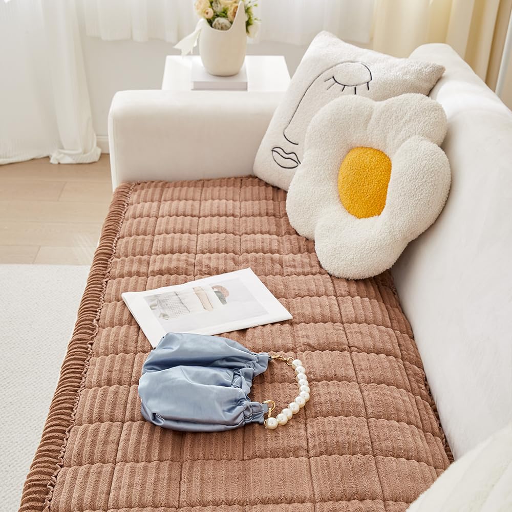 Couch Cover for Dogs Washable, Fuzzy Pet Couch Covers for 3 Cushion Sofa Pet Friendly, Non Slip Sofa Cover (Dark Brown, 27.6" x 82.7"/70 x 210cm)