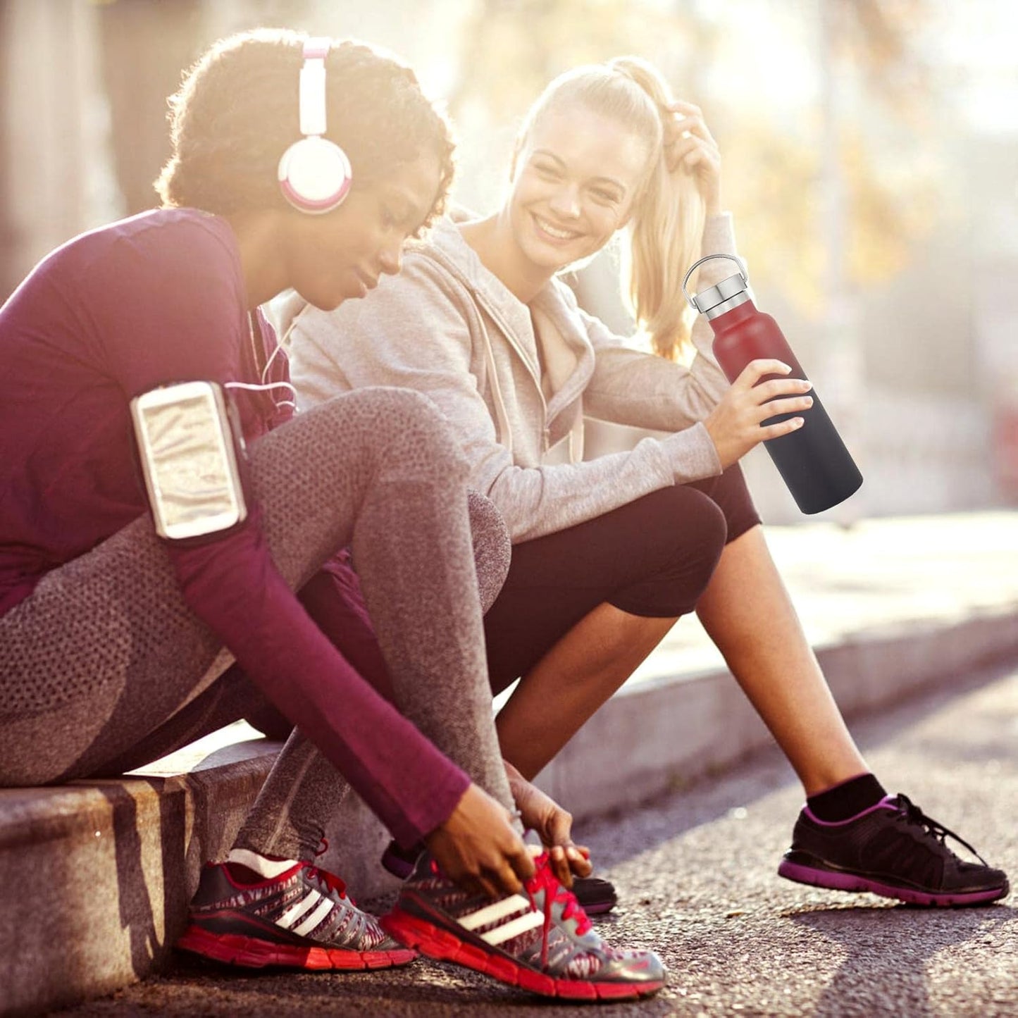 Neihepal 20 oz Insulated Water Bottles Bulk 2 Pack,Stainless Steel Double Wall Sport Bottle with Lid of Handle,Metal Reusable Thermoses Flask for School,Cyclists,Hikers,Gift (Dark Rainbow,Set of 2)