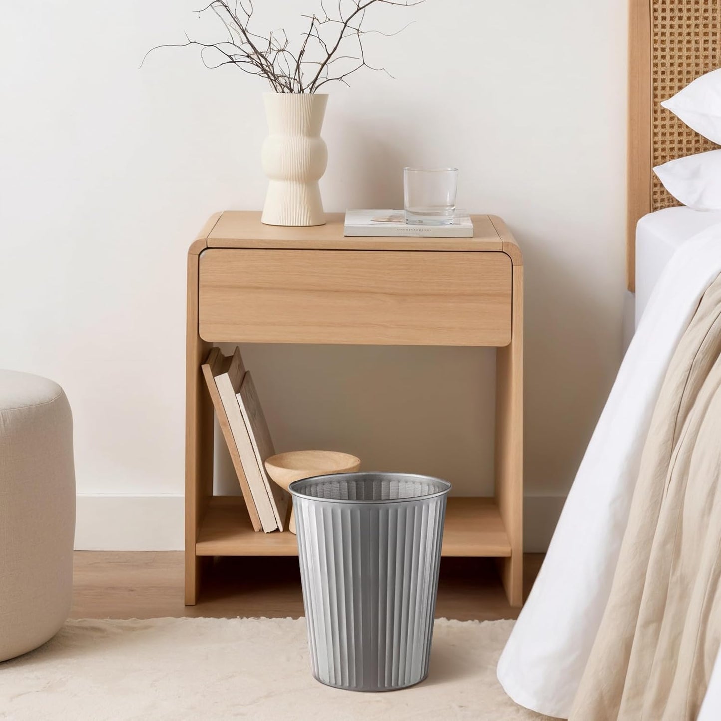 Monarch Abode Pewter Handcrafted Ridge Embossed Metal Wastebasket for Home Office, Decorative Waste Basket, Modern Bathroom Garbage Can, Durable & Decorative Trash Bin, Pewter Trash Can