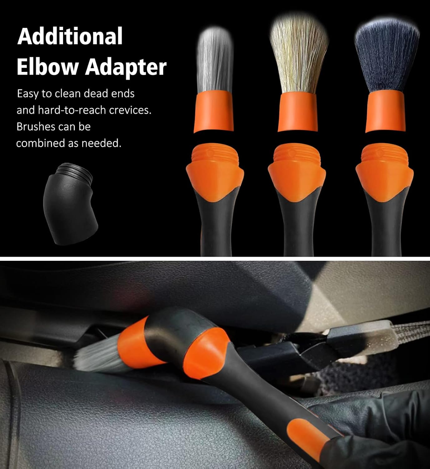 YeewayVeh 3pcs Car Detailing Brush Set, 1pc Boars Hair Detailing Brushes,1pc Ultra Soft Detail Brush for Air Vent Leather Seat, 1pc Scratch Free Car Detailing Brushes for Interior Exterior, Orange