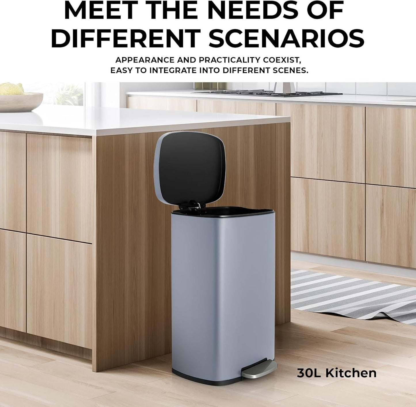 8 Gal Kitchen Trash Can, 30L Recycling or Garbage Bin, Brushed Stainless Steel Waste Basket, Soft&Quiet Close Dustbin, with Step-On Pedal, Removable Inner Bucket, for Home, Office, Living Room