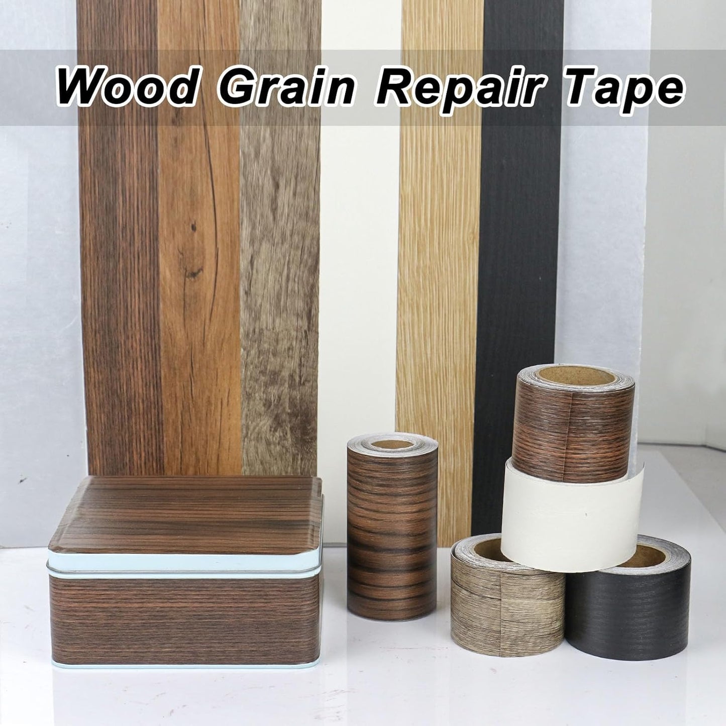 BOMEI PACK Wood Grain Repair Tape,Self Adhesive Repair Patch for Furniture, Floors, Cabinets, Windows, Doors, RV, Home Decor and DIY Projects (2, Black)