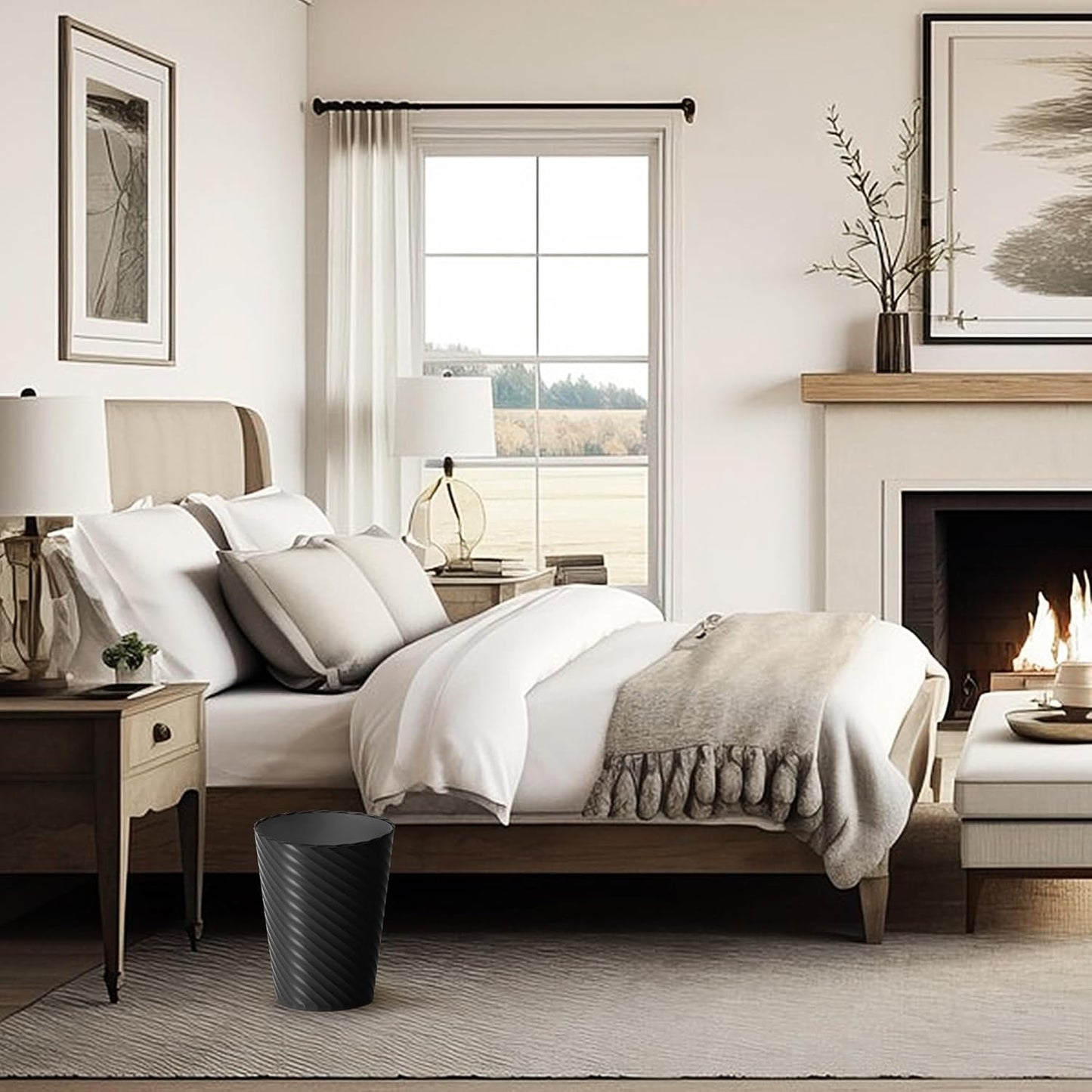 Bathroom Trash Can, 8 Pack 1.8 Gallons Small Trash Can with Trash Bags, Bathroom Garbage Can, Plastic Trash Bin, Round Waste Basket for Living Room, Bedroom, Office, Kitchen, Compact Space (Black)