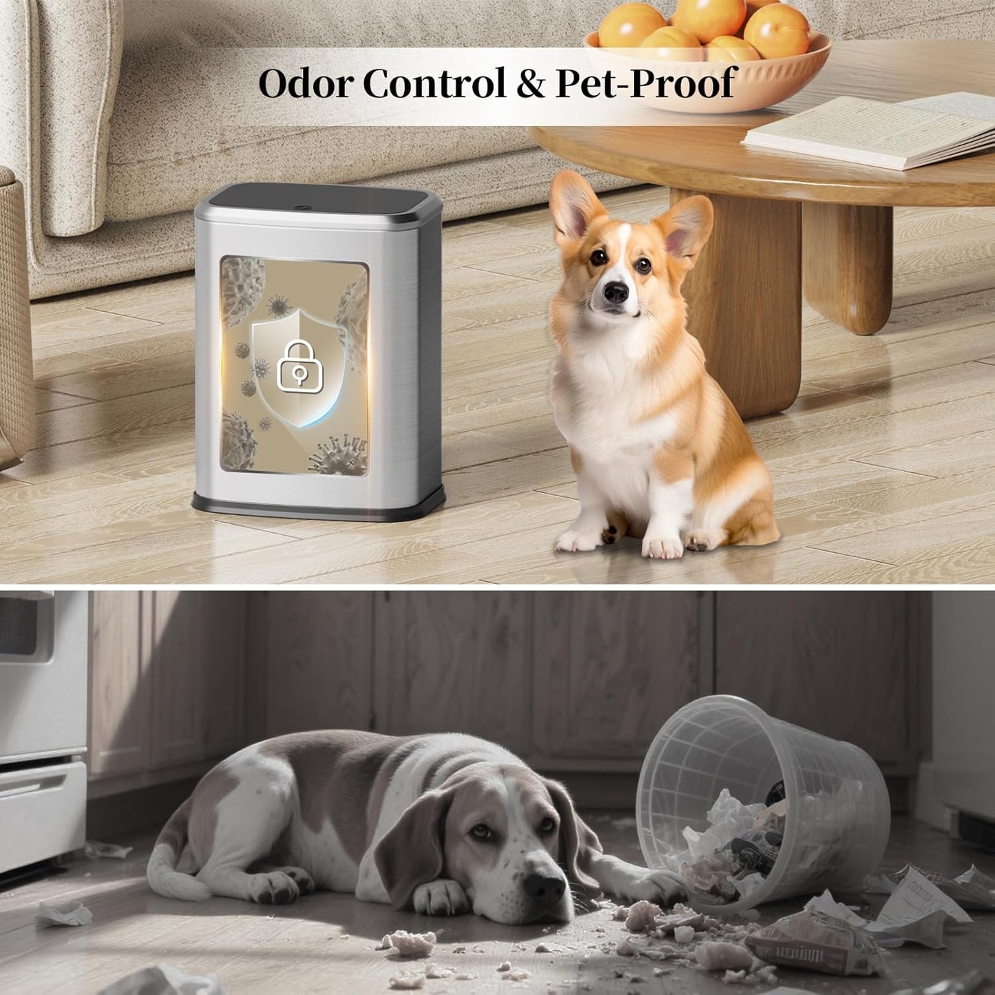 2.1 Gallon Bathroom Trash Can with Lid Press Top, 8 Liter Stainless Steel Garbage Can with Press Type Lid, Slim Trash Bin Waste Basket for Toilet, Office, Bedroom, Living Room (Silver)