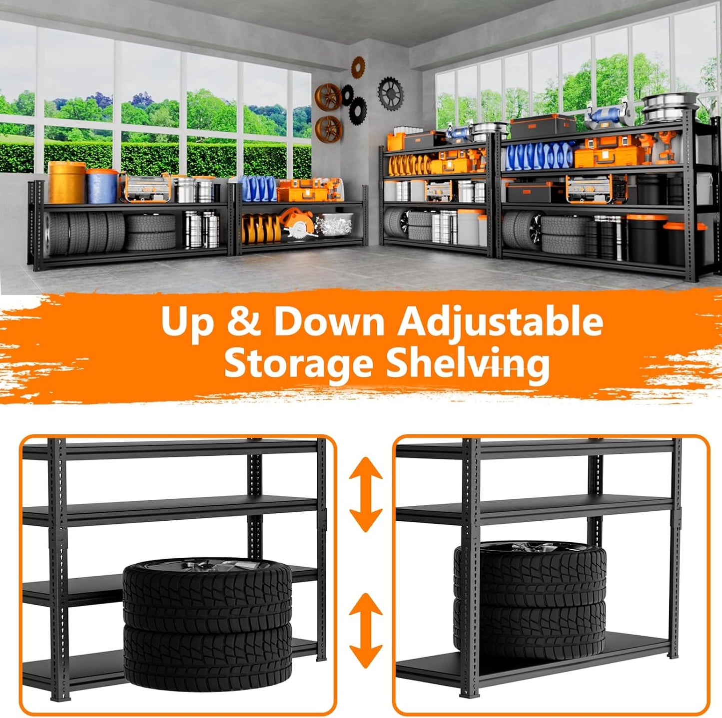 Storage Shelves Heavy Duty 4 PCS, 60" L x 24" W x 78" H Garage Storage Shelves Unit Loads 3700LBS, 5-tier Adjustable Metal Industrial Utility Shelf Rack for Kitchen, Laundry Room, Warehouse, Basement