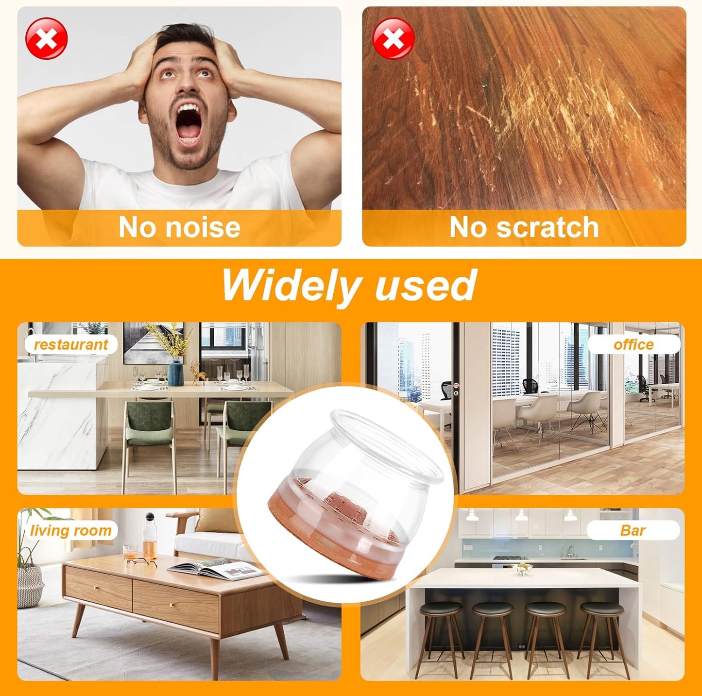 CHUNZEXI 24 Pack Chair Leg Floor Protectors for Hardwood Floors, Silicone Felt Covers Pads Caps, Protect Wood Furniture Feet Floors Noise Reduce and Scratch (Universal Large & Clear)