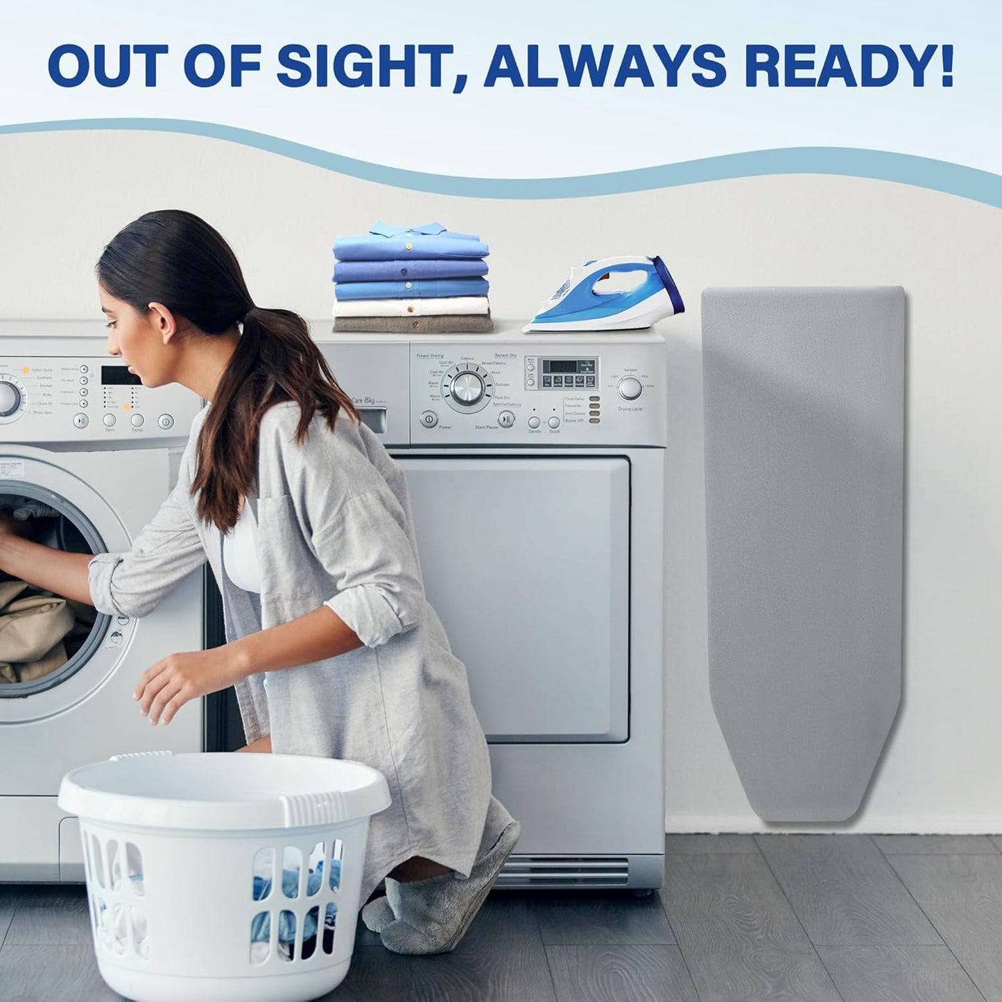 Wall Mounted Ironing Board - Fold Out Ironing Board Wall Mount with Removable Cover - Foldable Compact - Foldable - for Laundry Rooms, Bedrooms, Cabinet