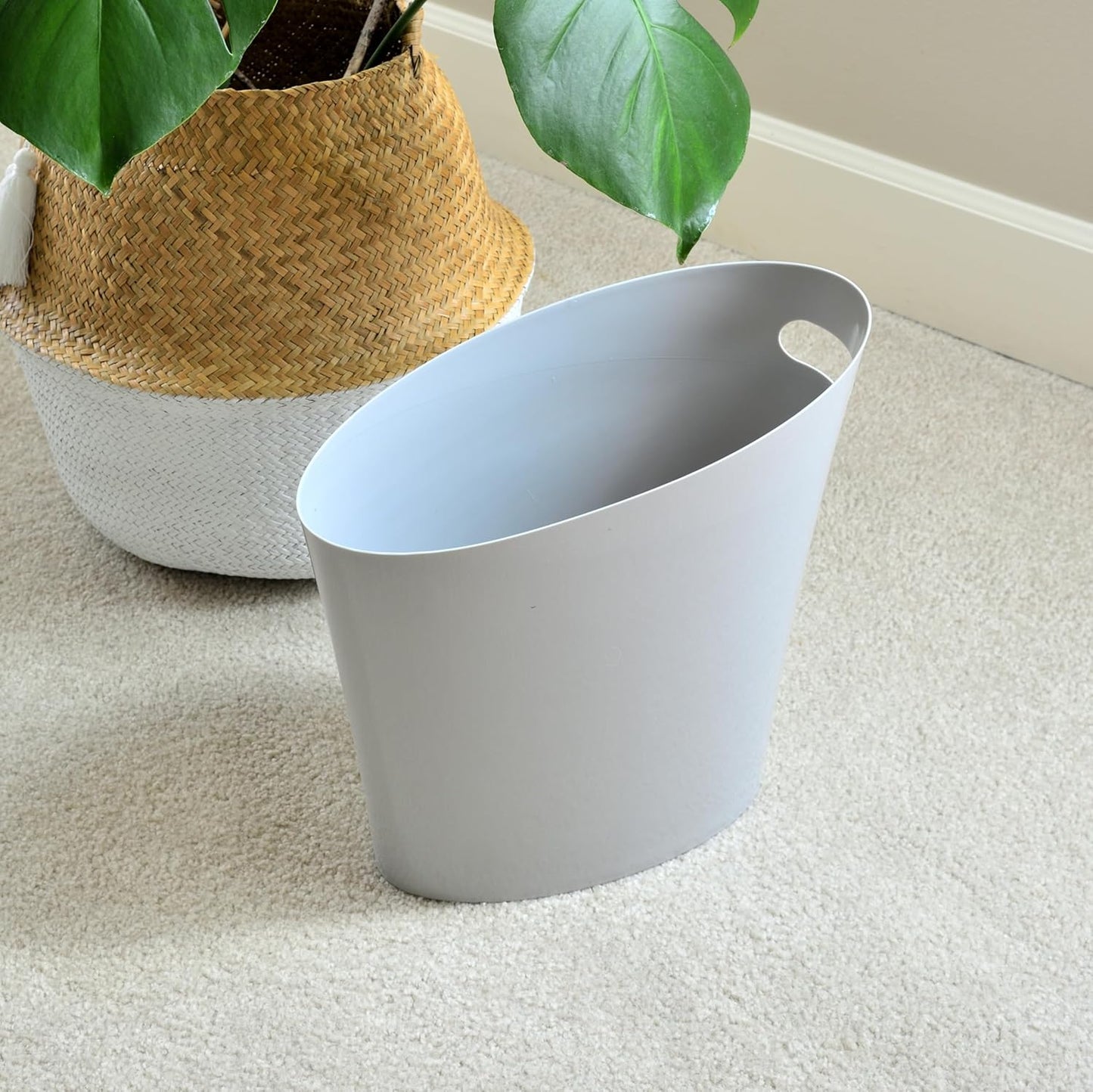 Youngever 2 Gallon Slim Trash Can, Plastic Garbage Container Bin, Small Trash Bin with Handles for Home Office, Living Room, Study Room, Kitchen, Bathroom (2 Pack) (Grey)